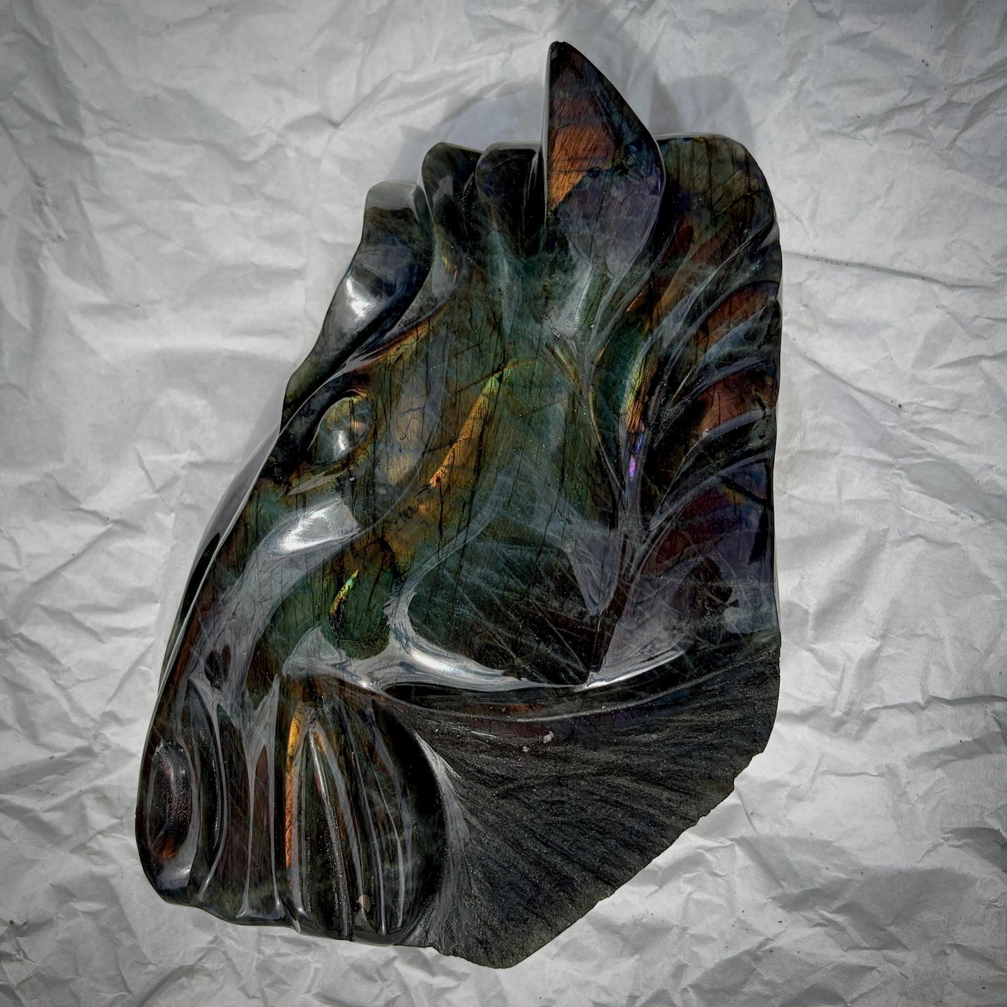 20cm Madagascan Labradorite horse head sculpture
