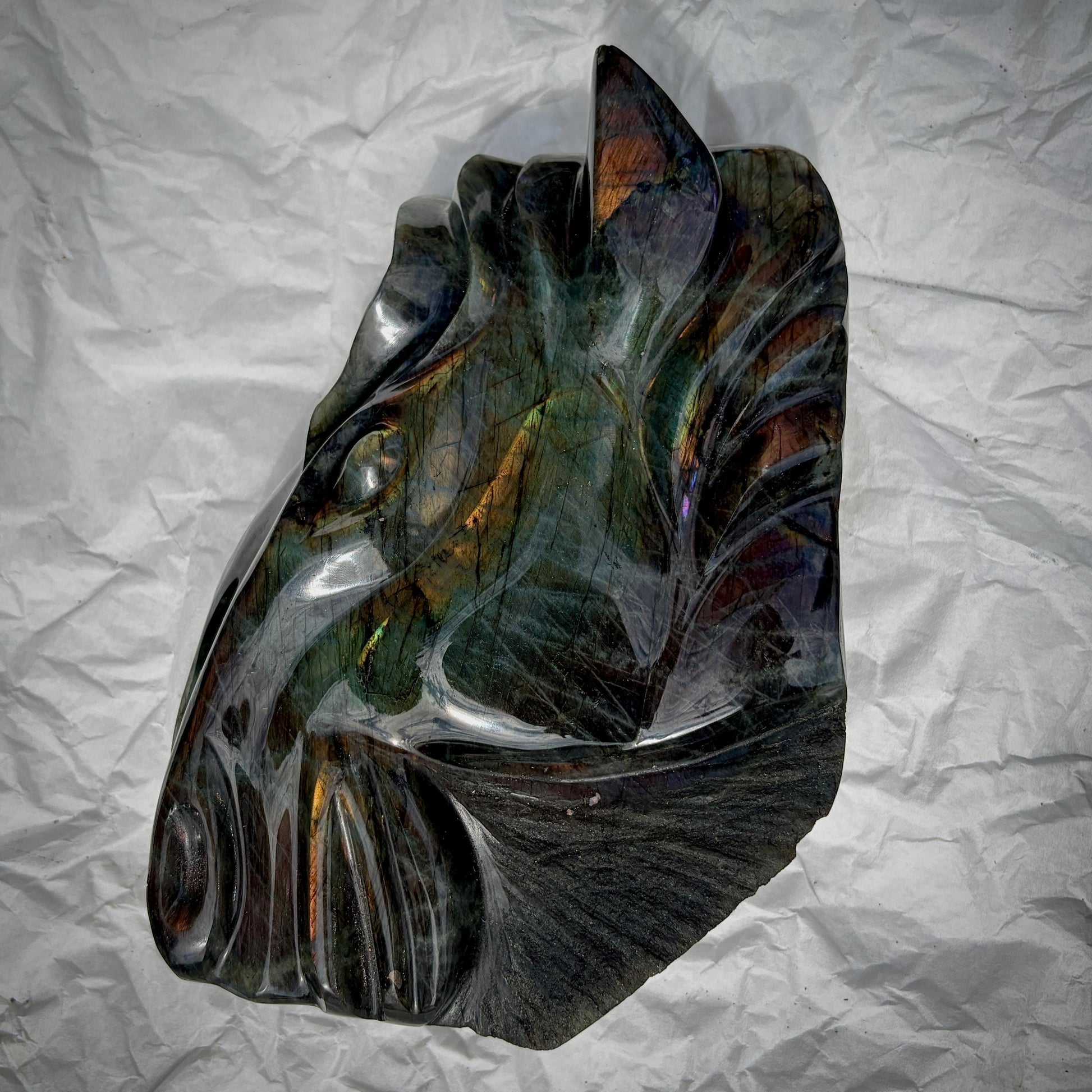 20cm Madagascan Labradorite horse head sculpture