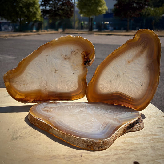 Large natural Agate crystal slice set of 3 weighing 2.3kg