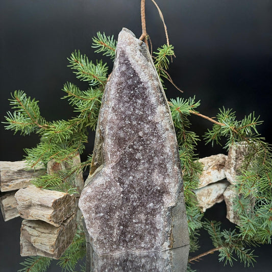 Large natural Amethyst cut base, a freestanding statement crystal for home décor.
