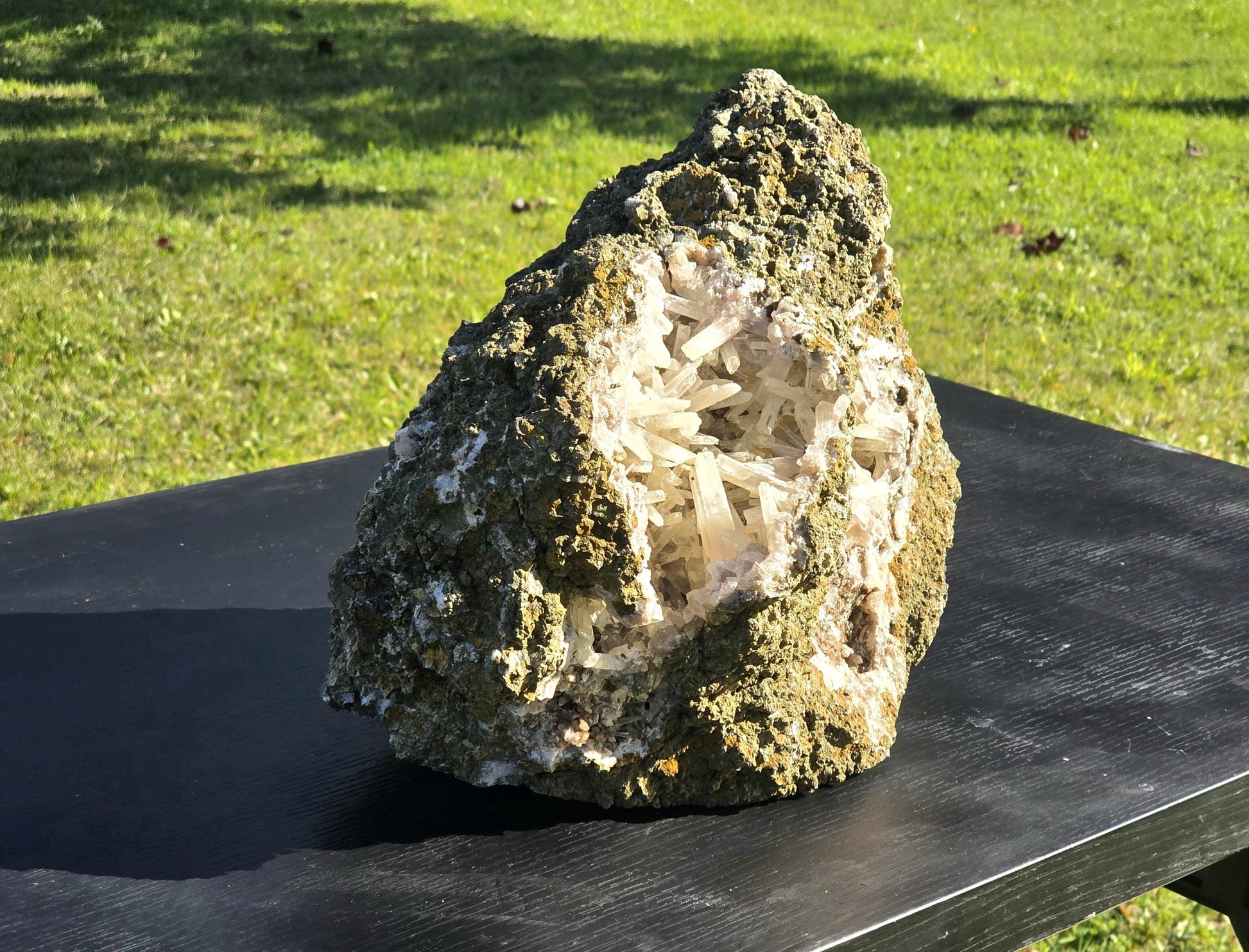 Large Aragonite crystal geode styled as a luxury décor display piece.