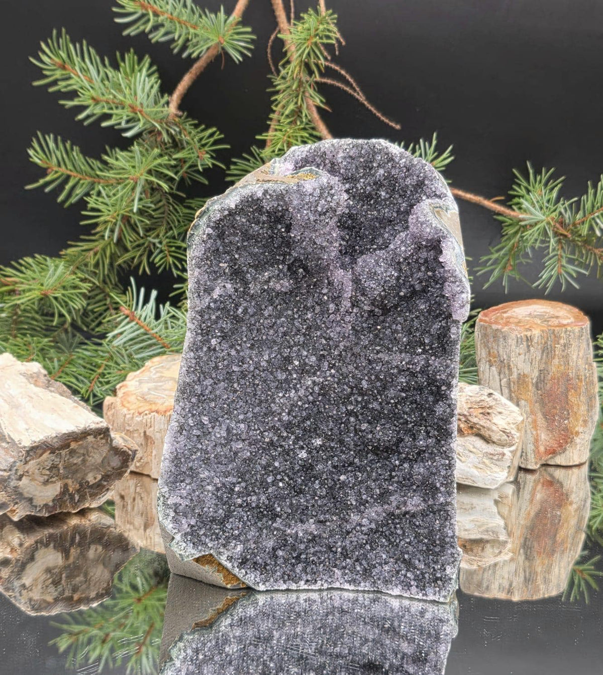 Large Black Amethyst crystal geode, natural mineral specimen for collectors.