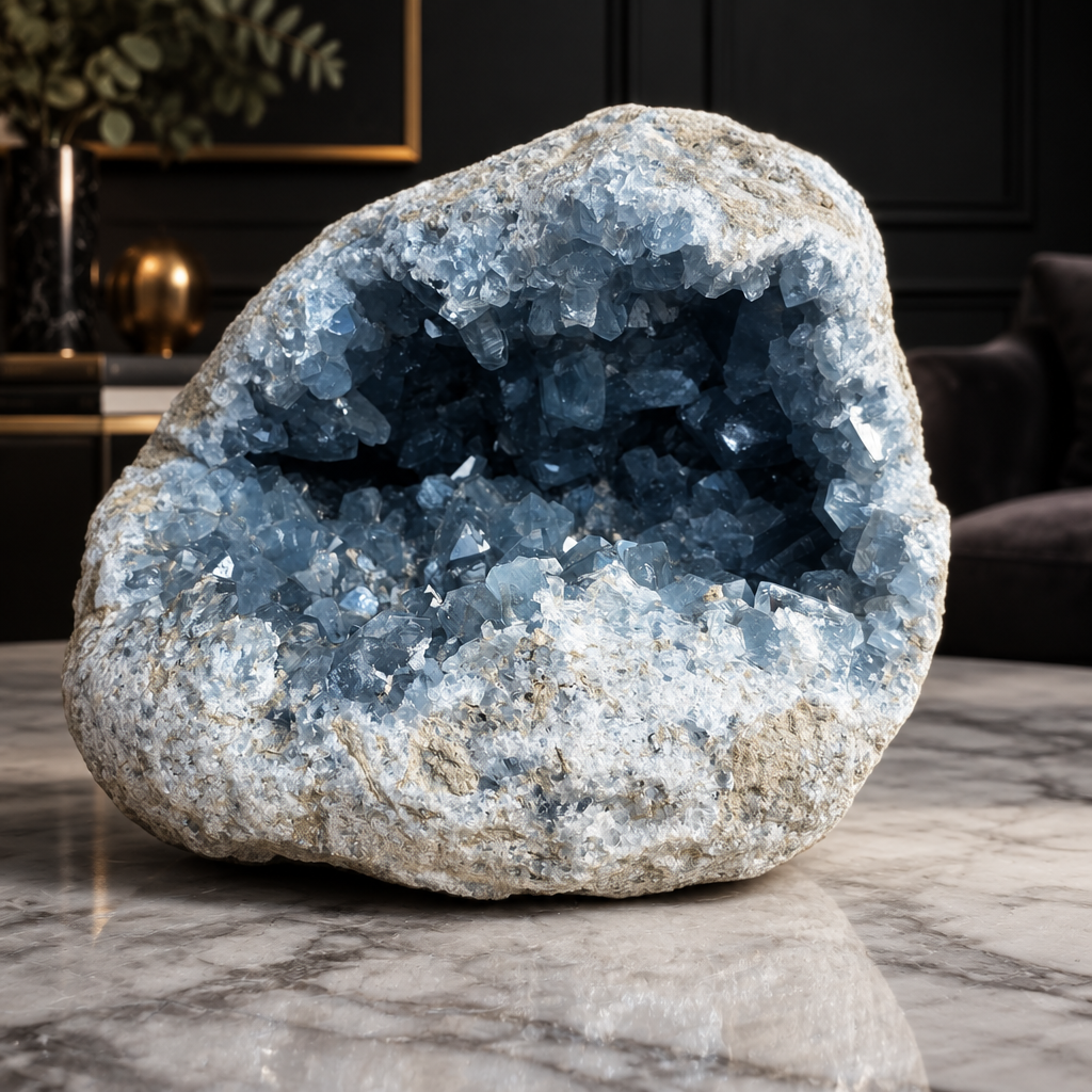 Large natural Celestite crystal geode from Madagascar