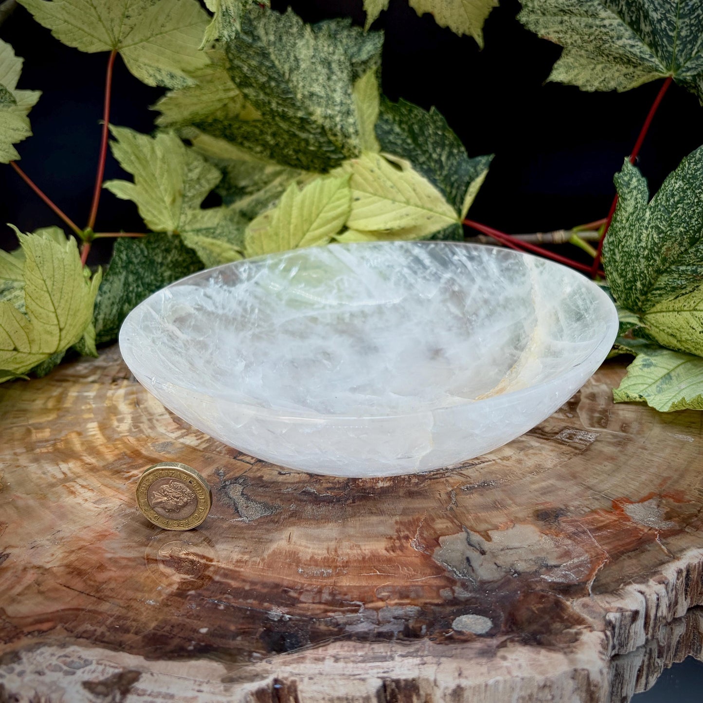 Clear Quartz crystal bowl hand carved and polished in Madagascar