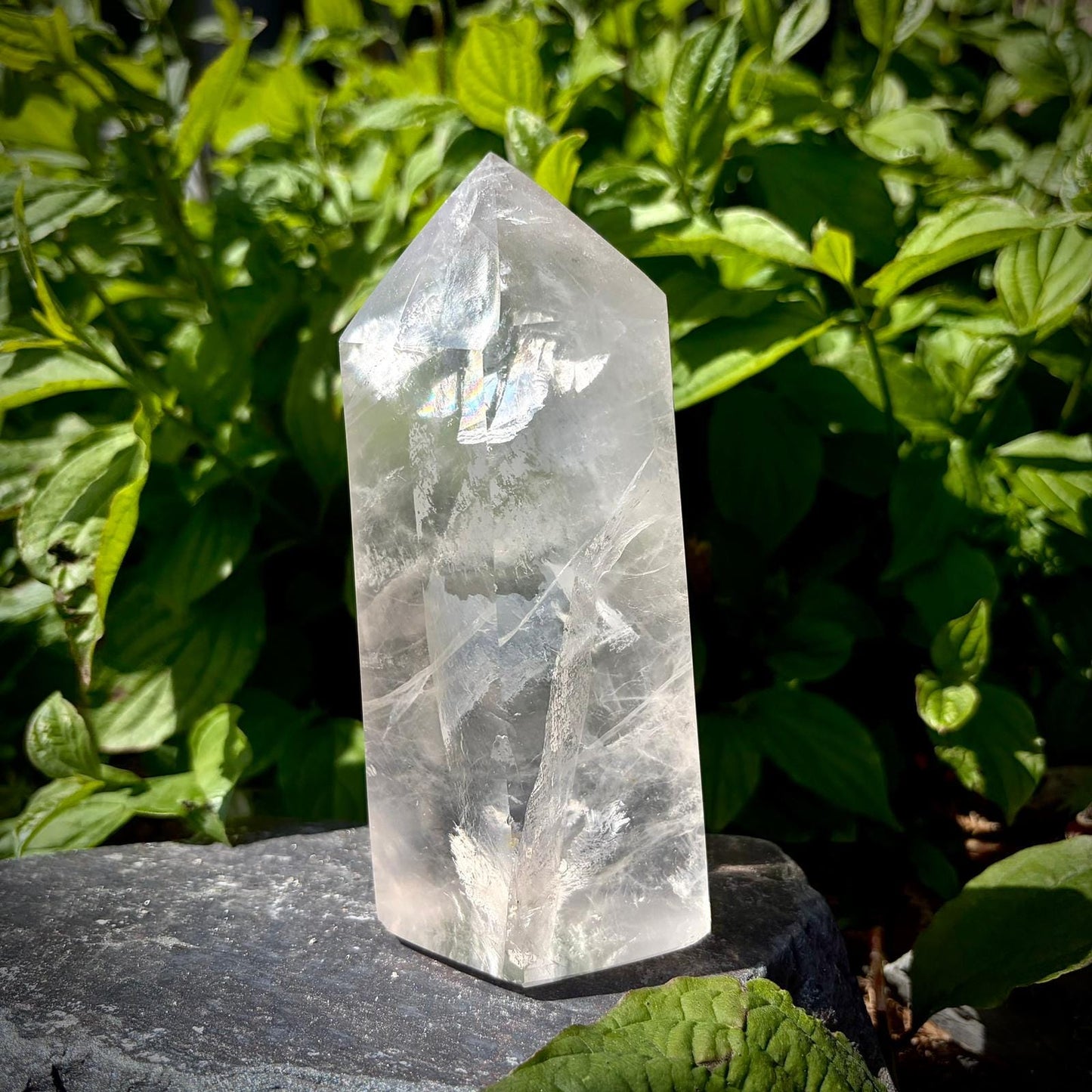 Large clear quartz display stone with polished finish for statement home decor and crystal collections.