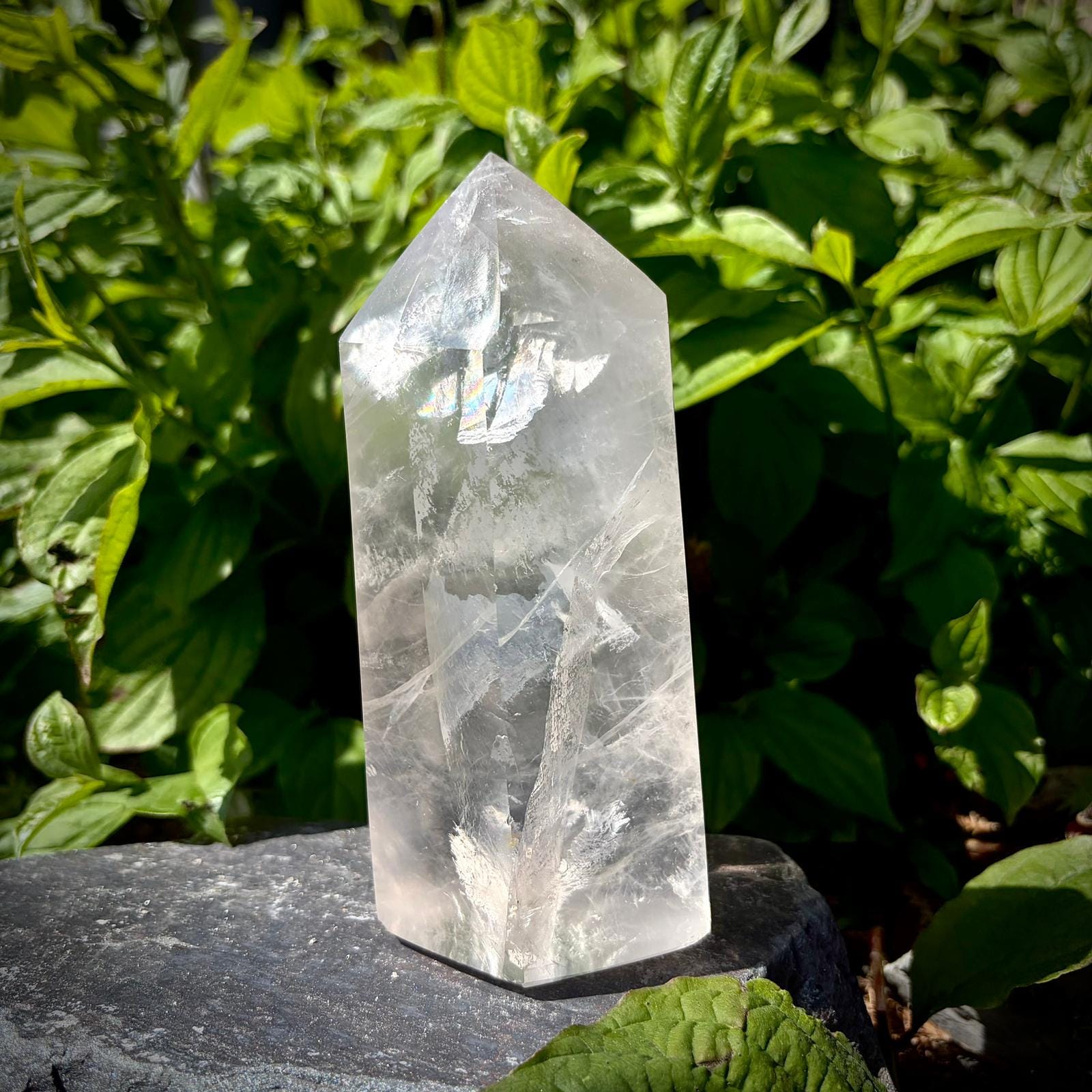 Large clear quartz display stone with polished finish for statement home decor and crystal collections.