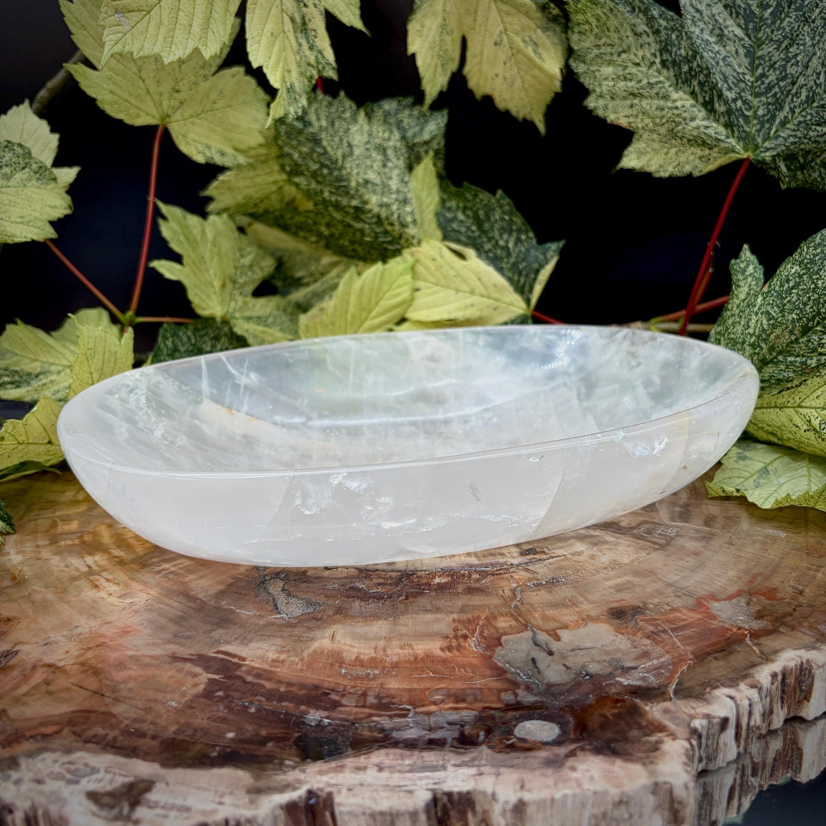 Large natural Quartz crystal bowl for statement interior display