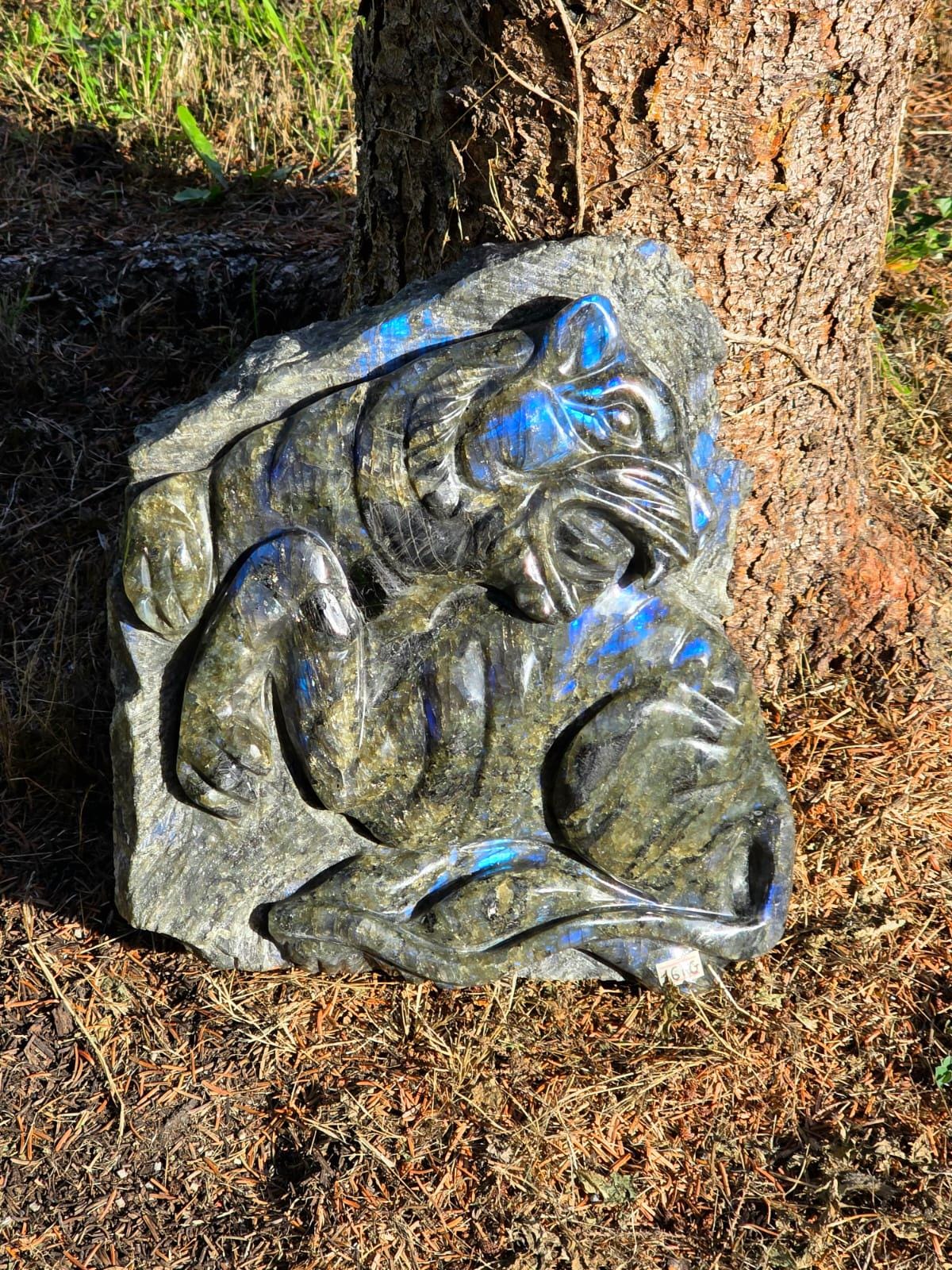 Large Labradorite crystal Jaguar sculpture for luxury interior styling