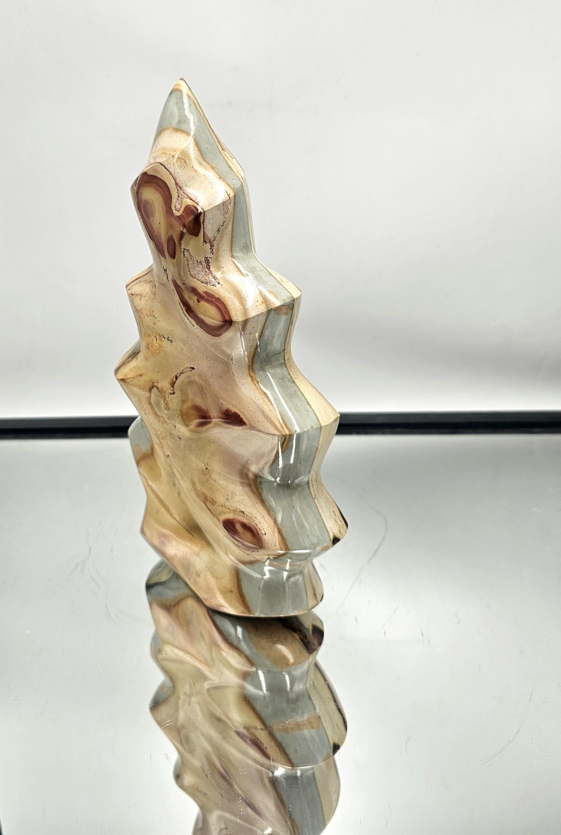 Large ocean jasper flame crystal, perfect for unique and natural room displays.