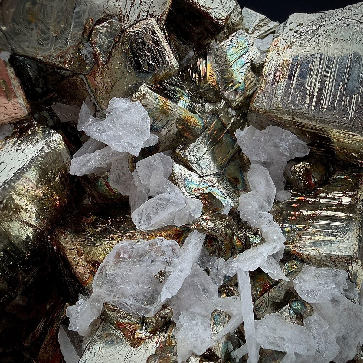 Large Cubic Pyrite mineral specimen with Mangano Calcite