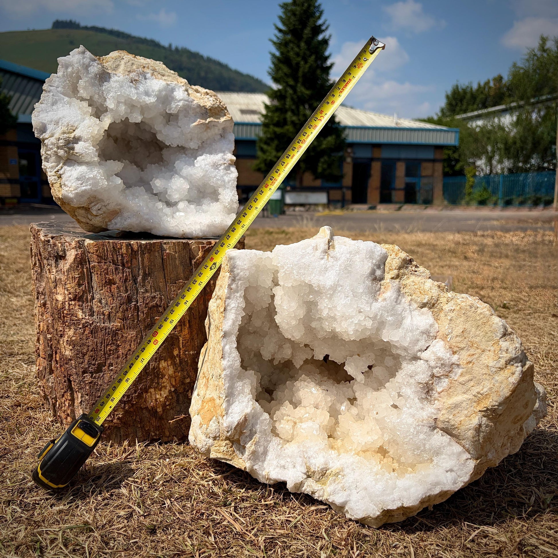 Large natural quartz crystal geode pair hand selected from Morocco.