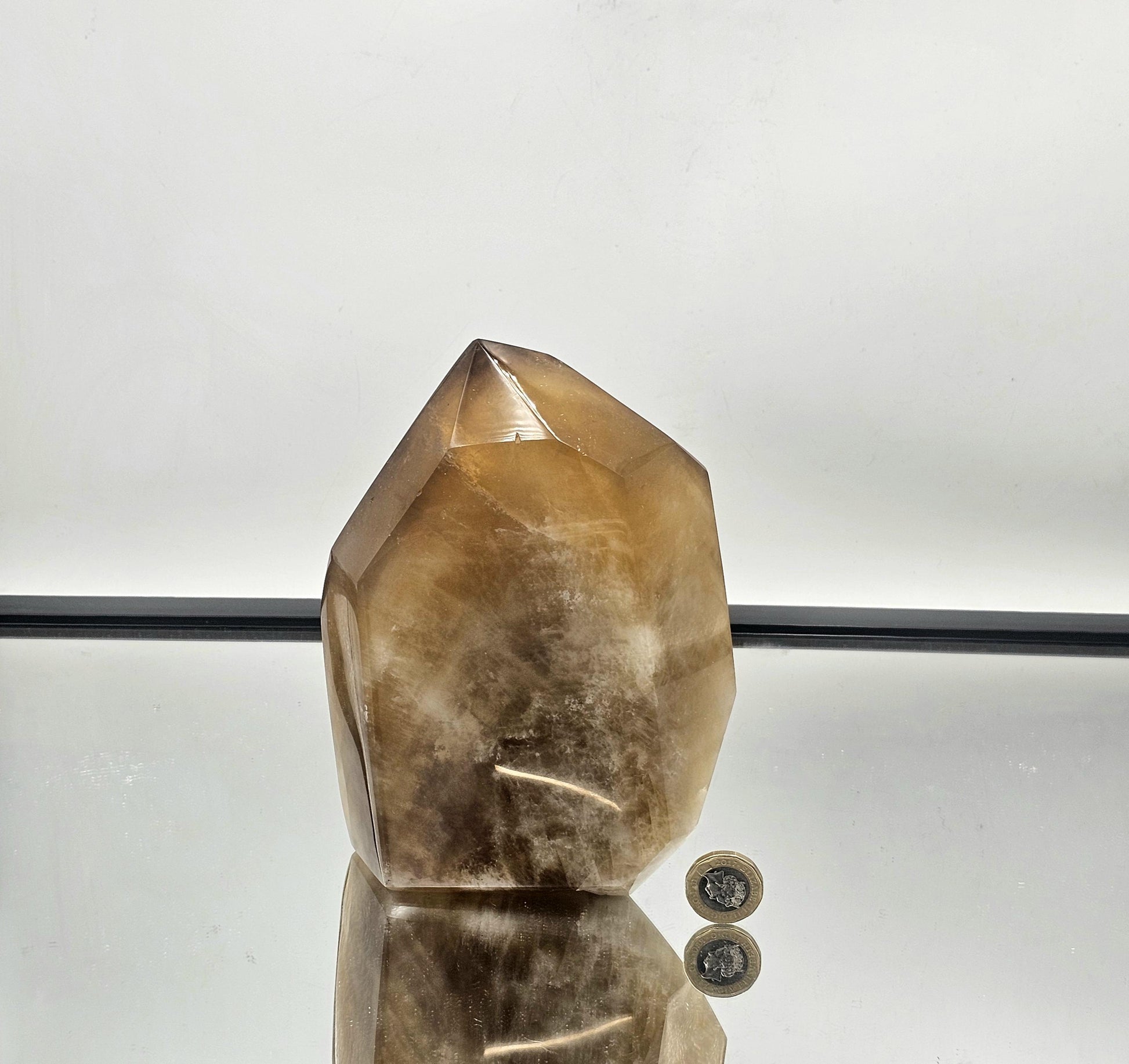 large golden Citrine crystal prism, hand-polished for collectors.
