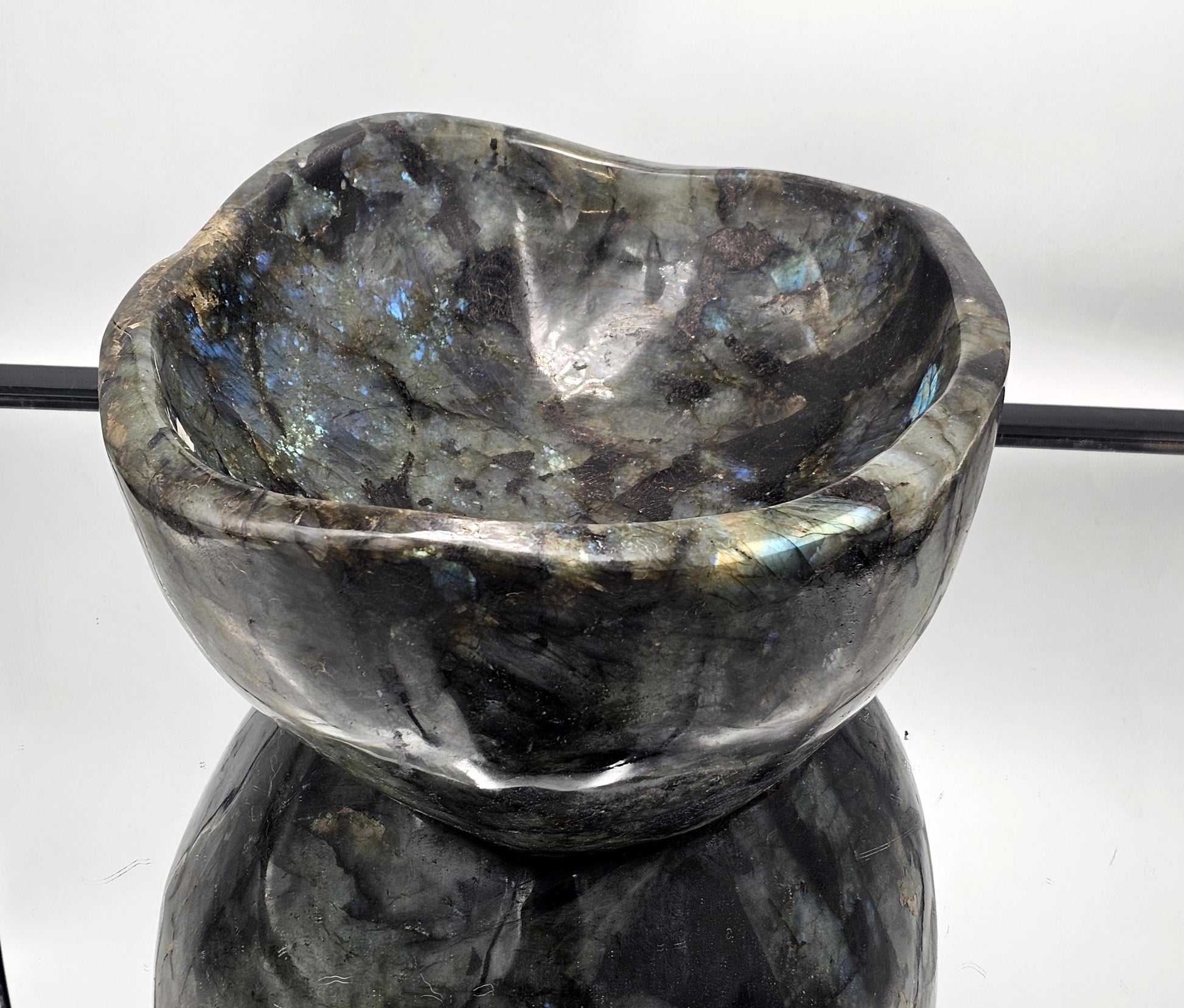 Decorative large Labradorite Bowl, perfect for luxury interior spaces.

