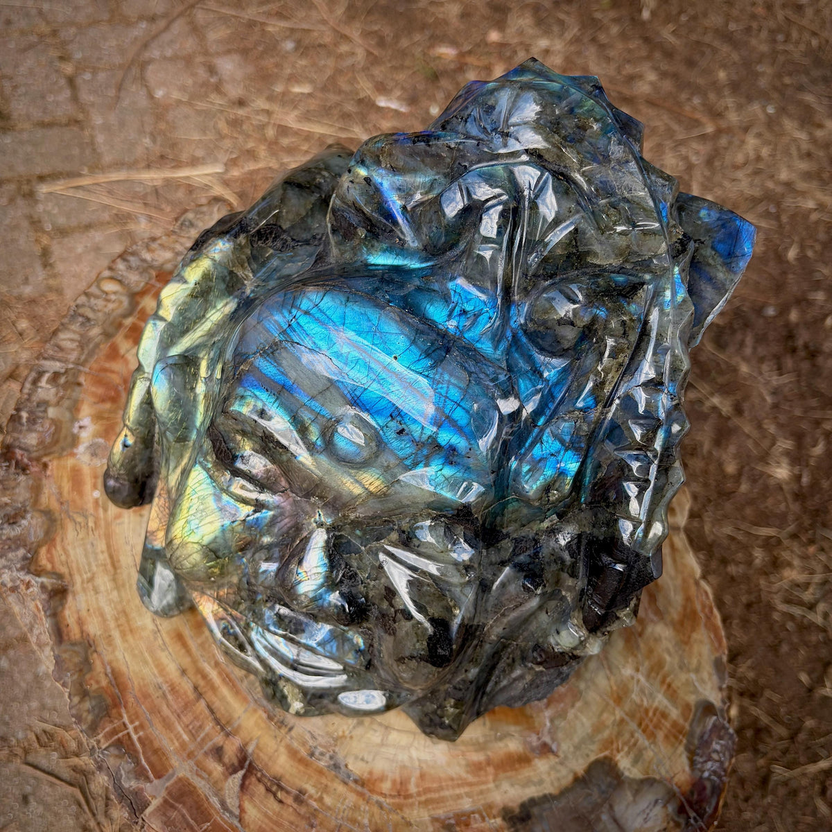 Large Labradorite crystal Buddha sculpture weighing 8kg