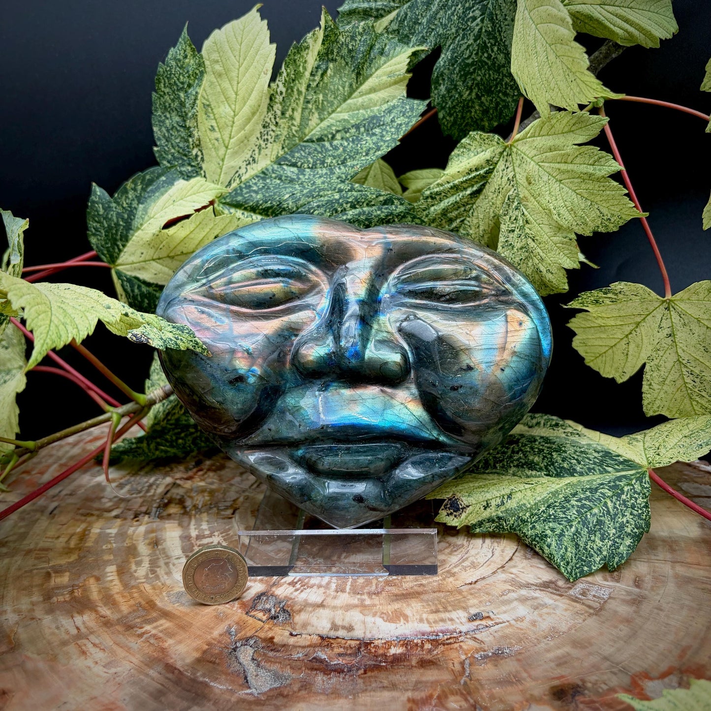 Large Labradorite crystal heart carving with polished face design