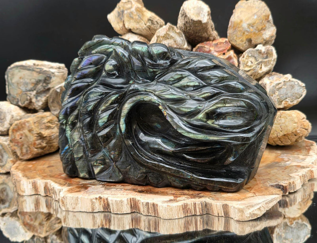 Large Labradorite Dragon crystal carving from Madagascar