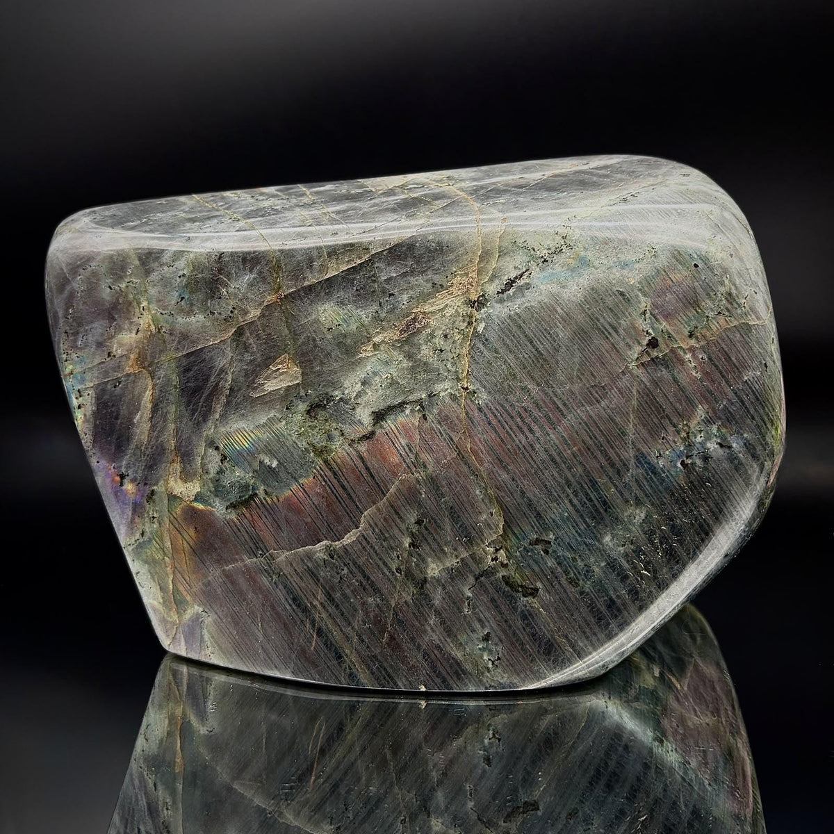 Large 3.29kg polished Labradorite freeform with strong multi-coloured natural flash.