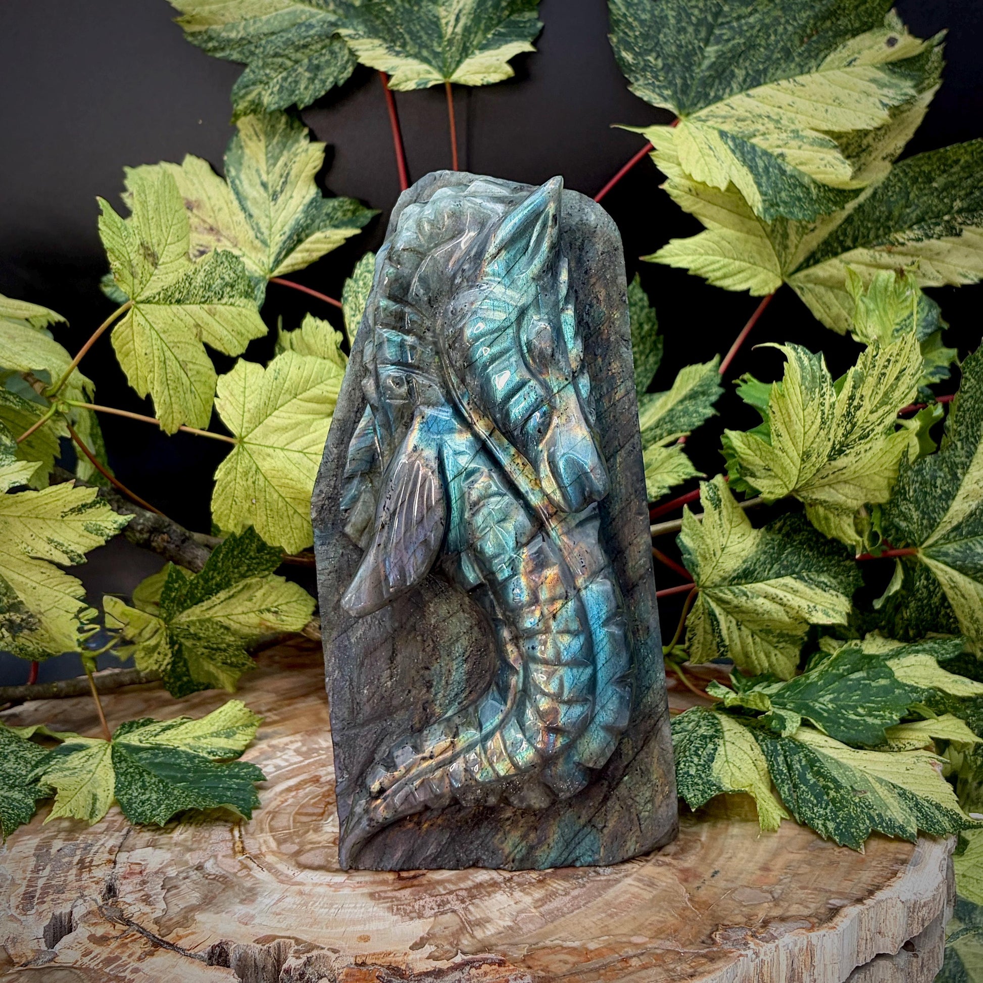 Large 29cm Labradorite seahorse sculpture