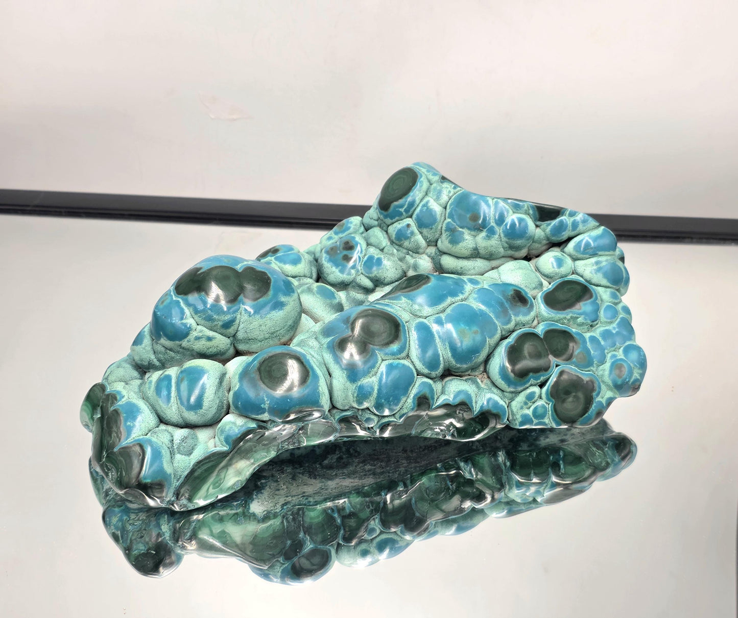 Large polished Malachite Chrysocolla mineral display piece