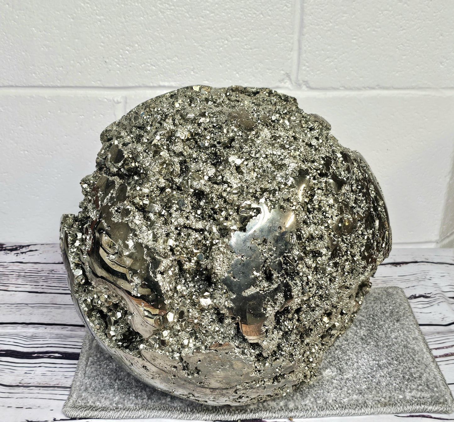 Very large Peruvian Pyrite crystal sphere with cubic formations.