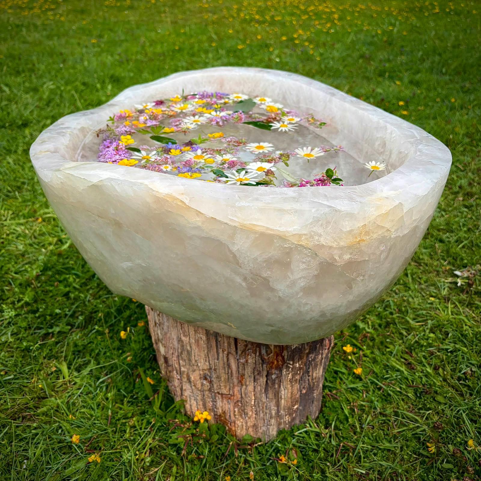 Large hand-carved Madagascan Quartz bowl styled for a refined luxury home interior.