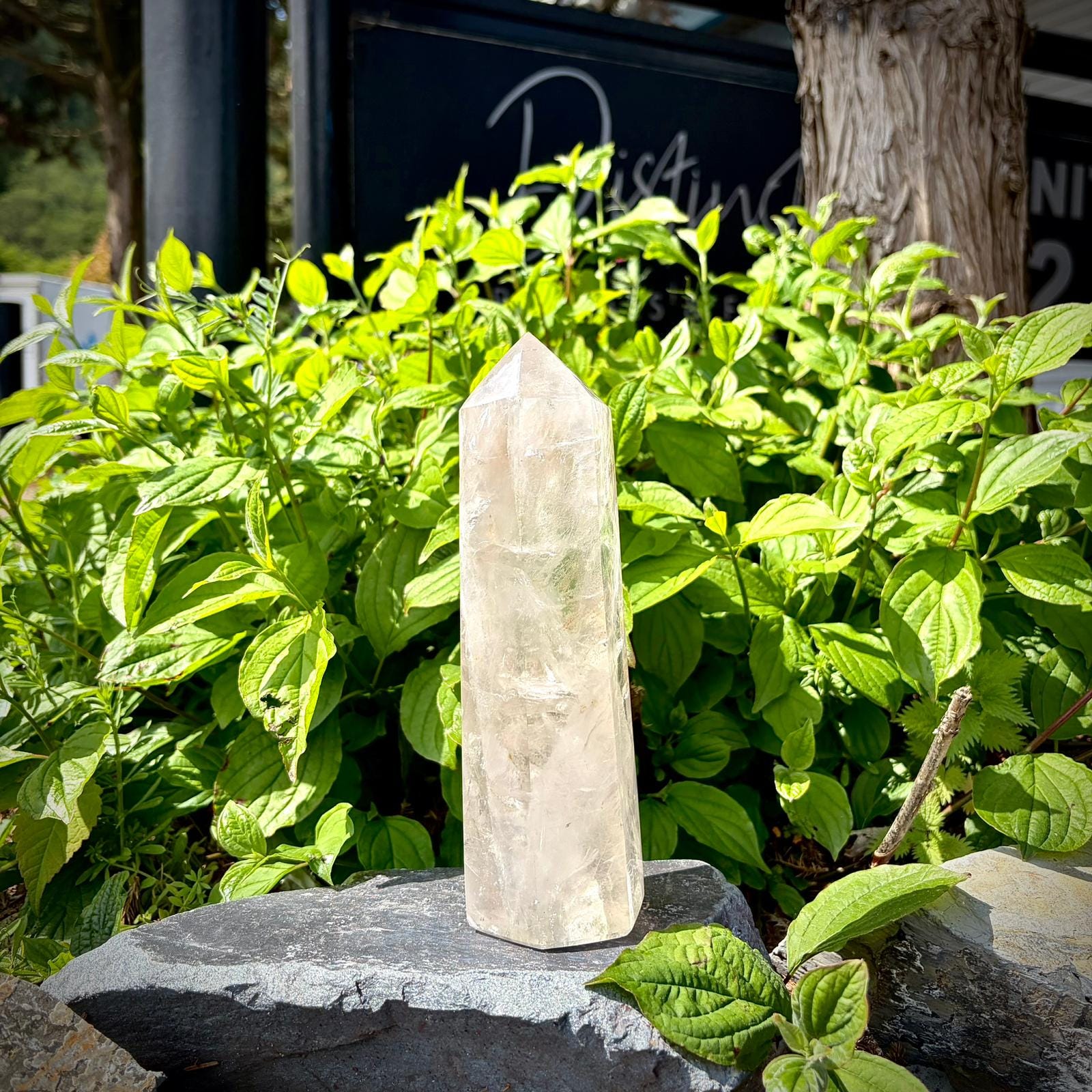 Large quartz crystal tower from Madagascar, polished into a refined decorative display stone.