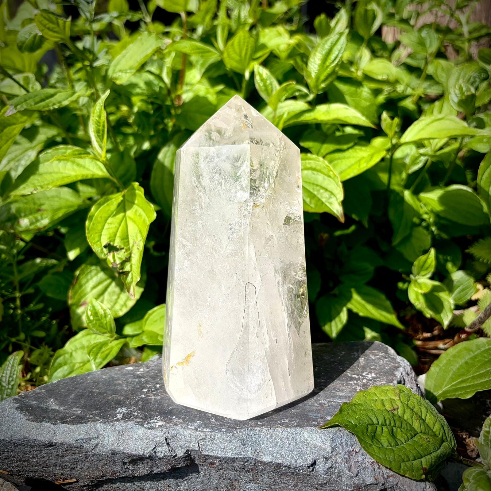 Large quartz point for home decor, polished into a tall crystal tower from Madagascar.