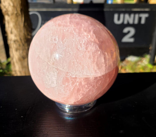 large natural rose quartz crystal sphere