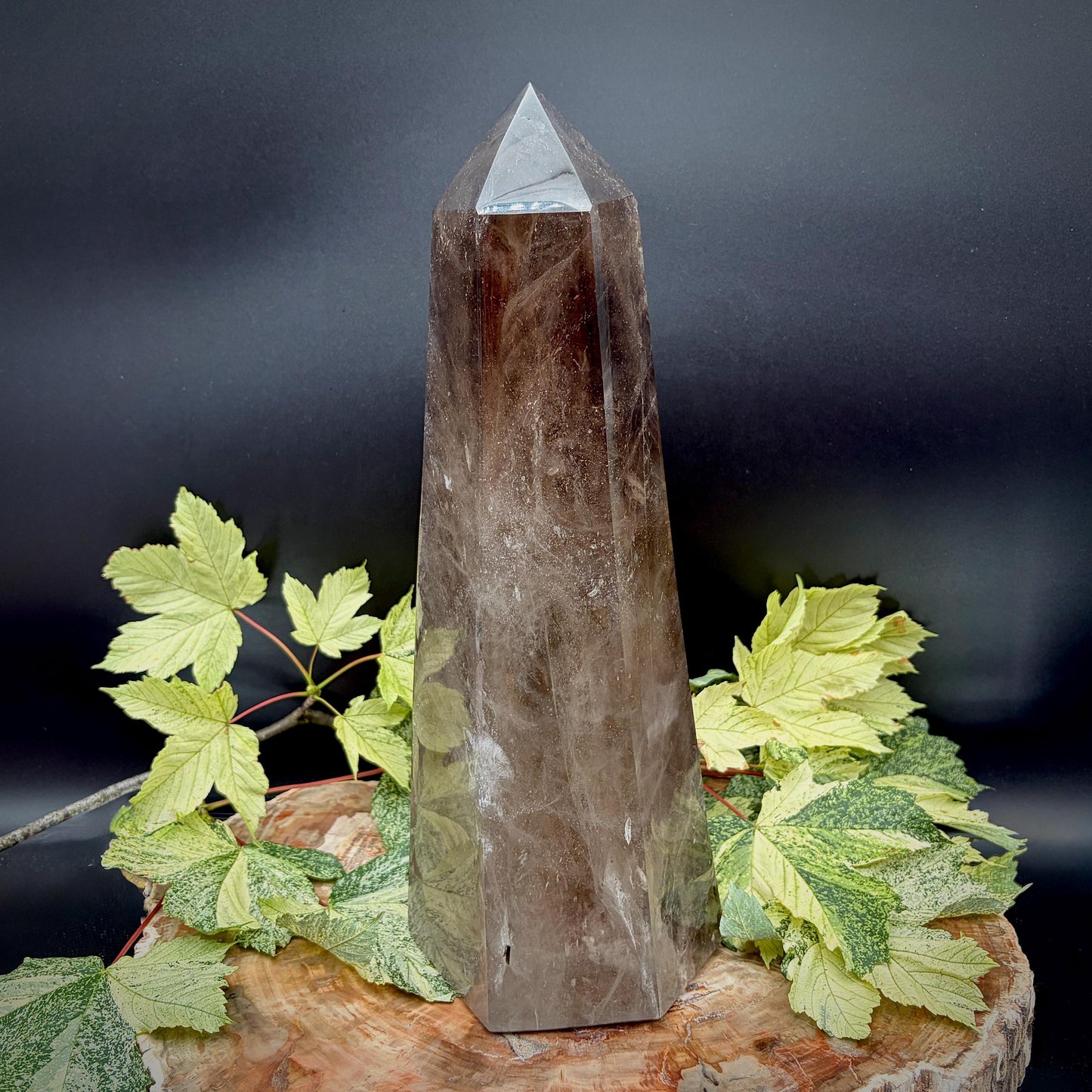Large natural Smoky Quartz tower weighing 11kg with polished finish and rich smoky colour.
