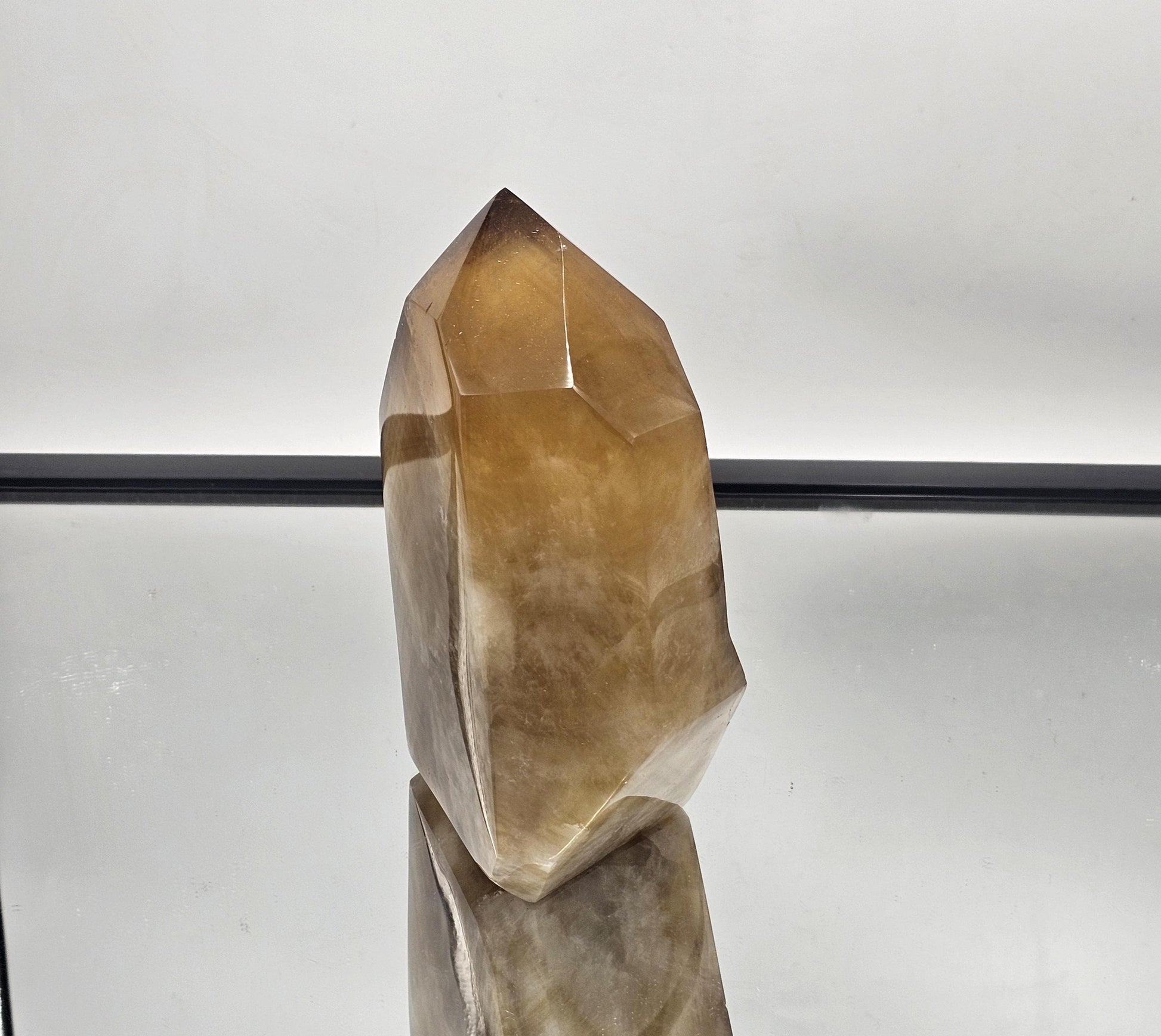 Large Golden Citrine crystal prism, hand-polished for collectors.
