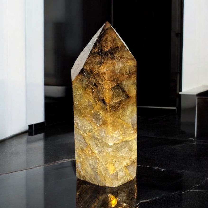 large golden healer crystal tower prism
