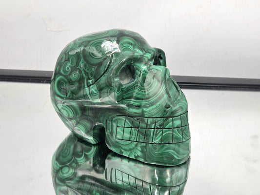large malachite crystal skull hand carved