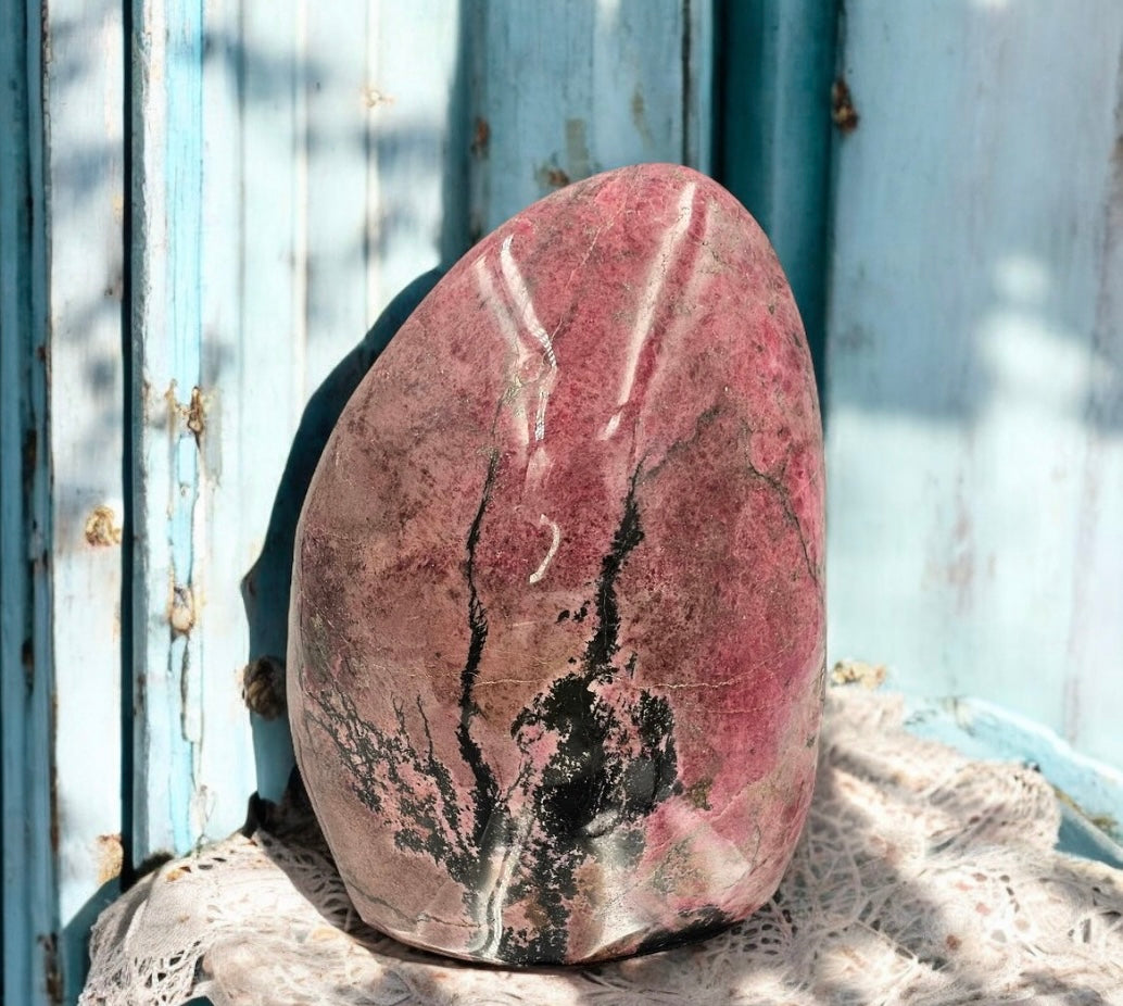Very Large XL Pink Rhodonite Crystal Freeform – Distinction Crystals