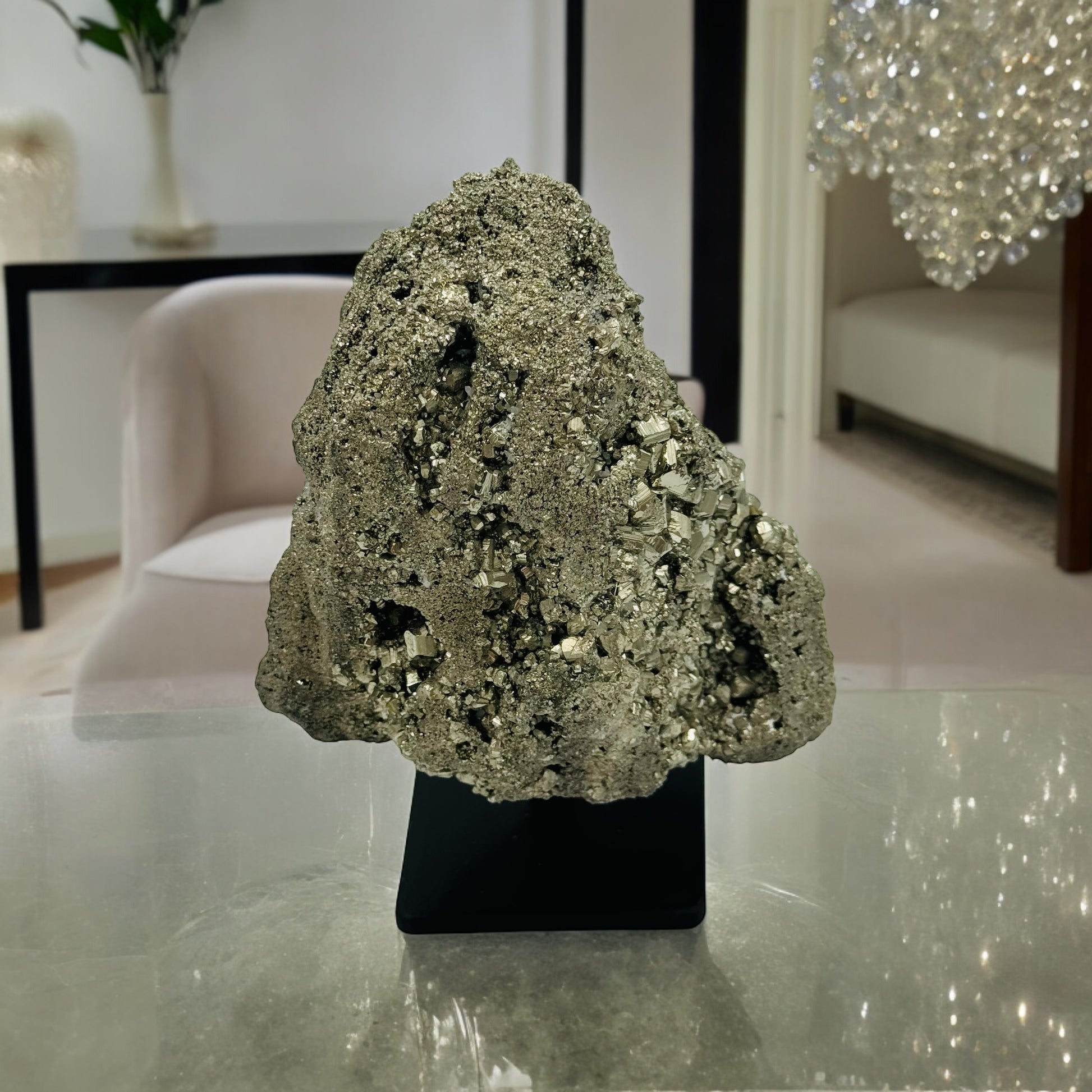 large pyrite crystal on stand premium home decor