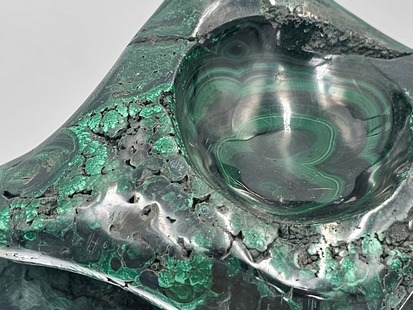 large unique polished solid malachite bowl