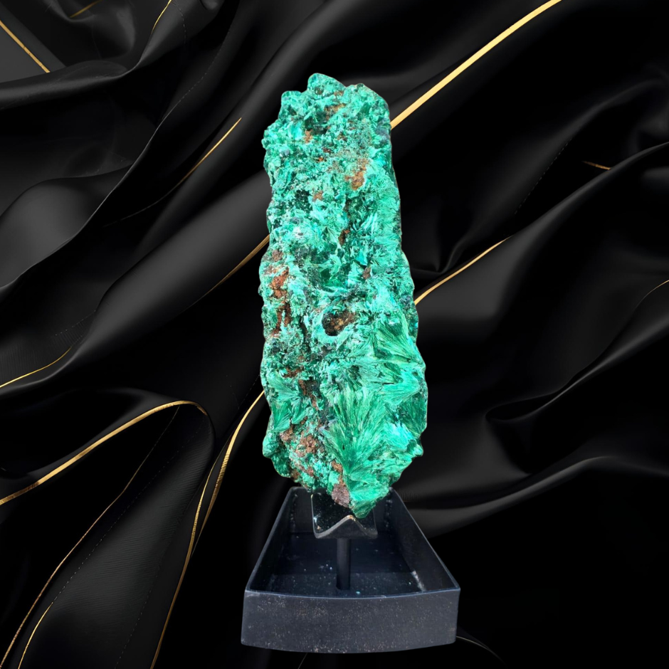 Large Velvet Malachite Crystal on Stand – Statement Mineral Display | Collector’s Piece
