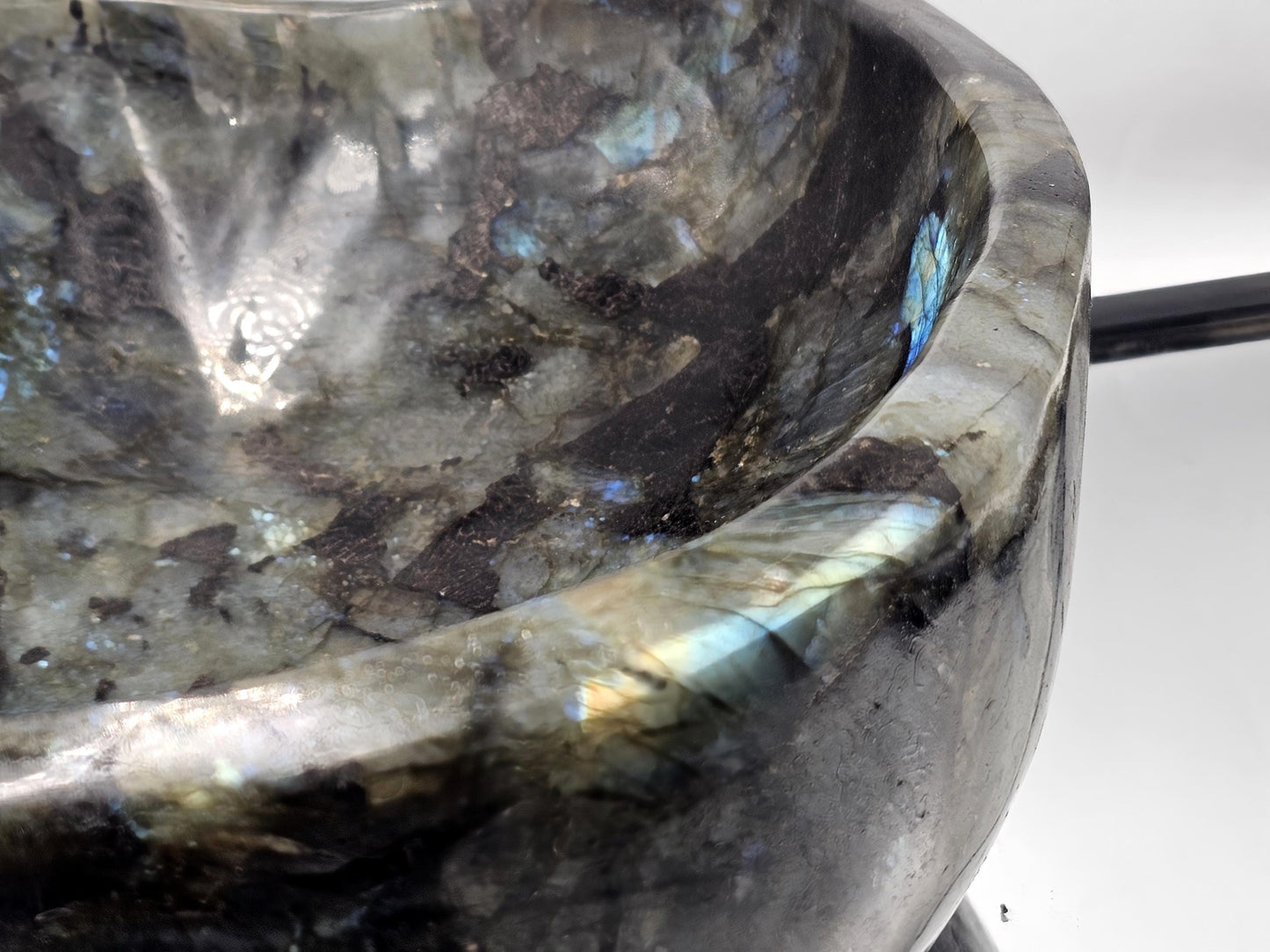 Luxury interior décor enhanced by a polished Labradorite Crystal Bowl.