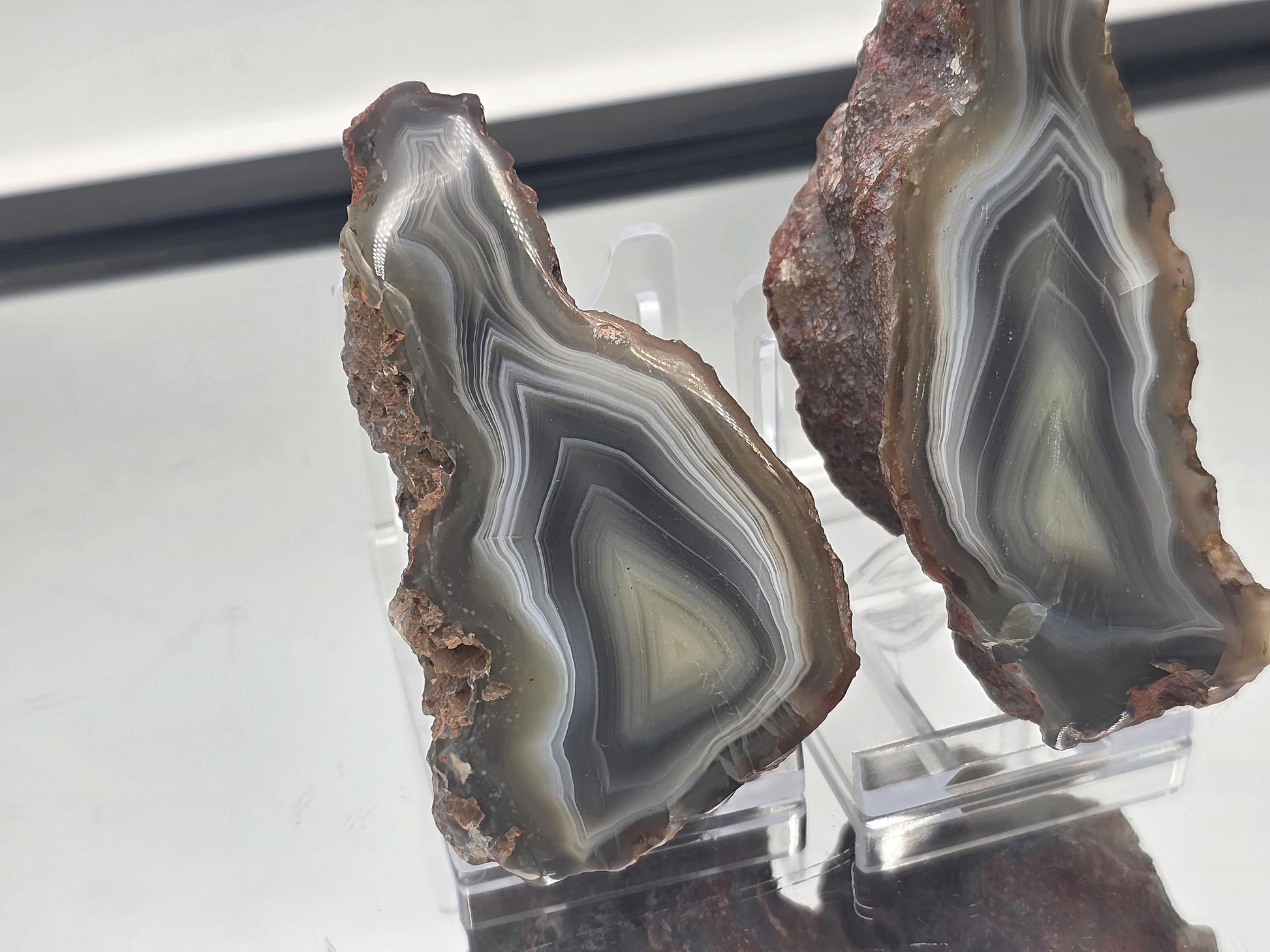 Luxury agate crystal pair in striking black and grey tones