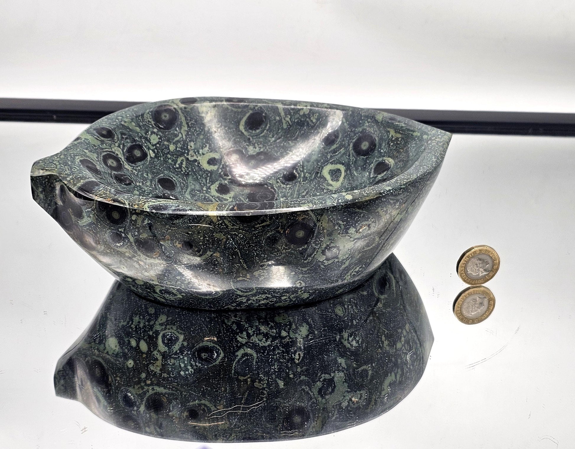 Luxury Kambaba Jasper leaf bowl, hand-polished and carved
