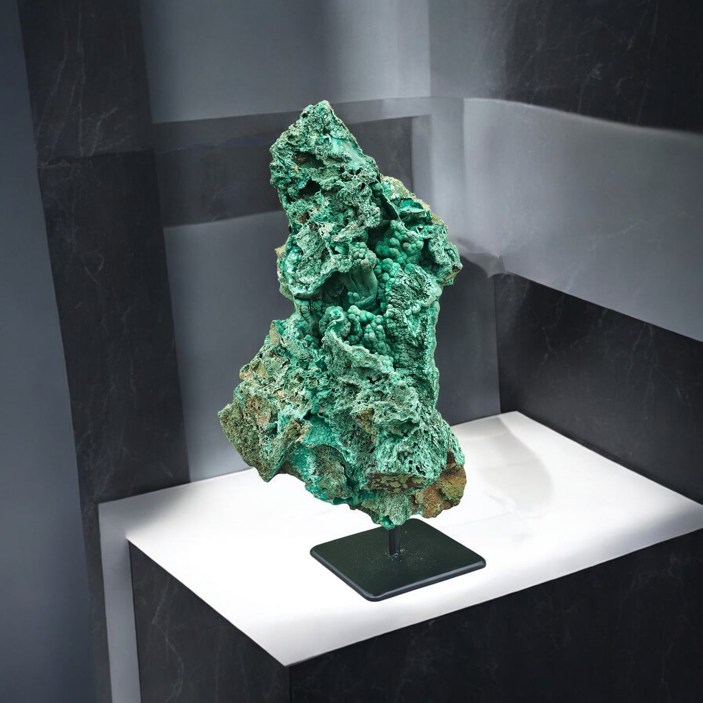 Large Malachite Crystal on Custom Display Stand
