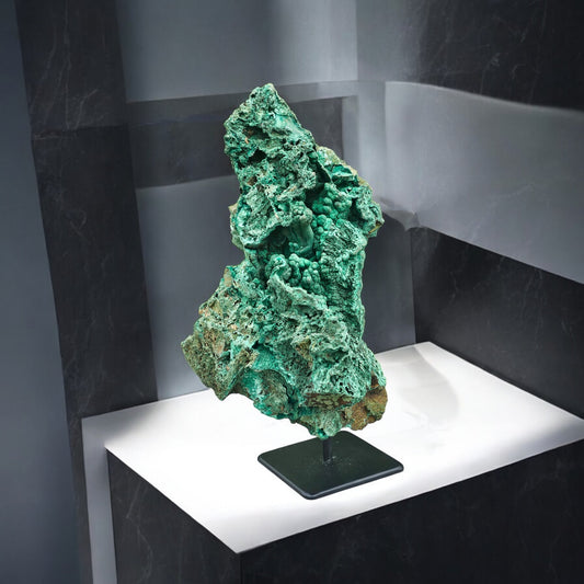 Large Malachite Crystal on Custom Display Stand