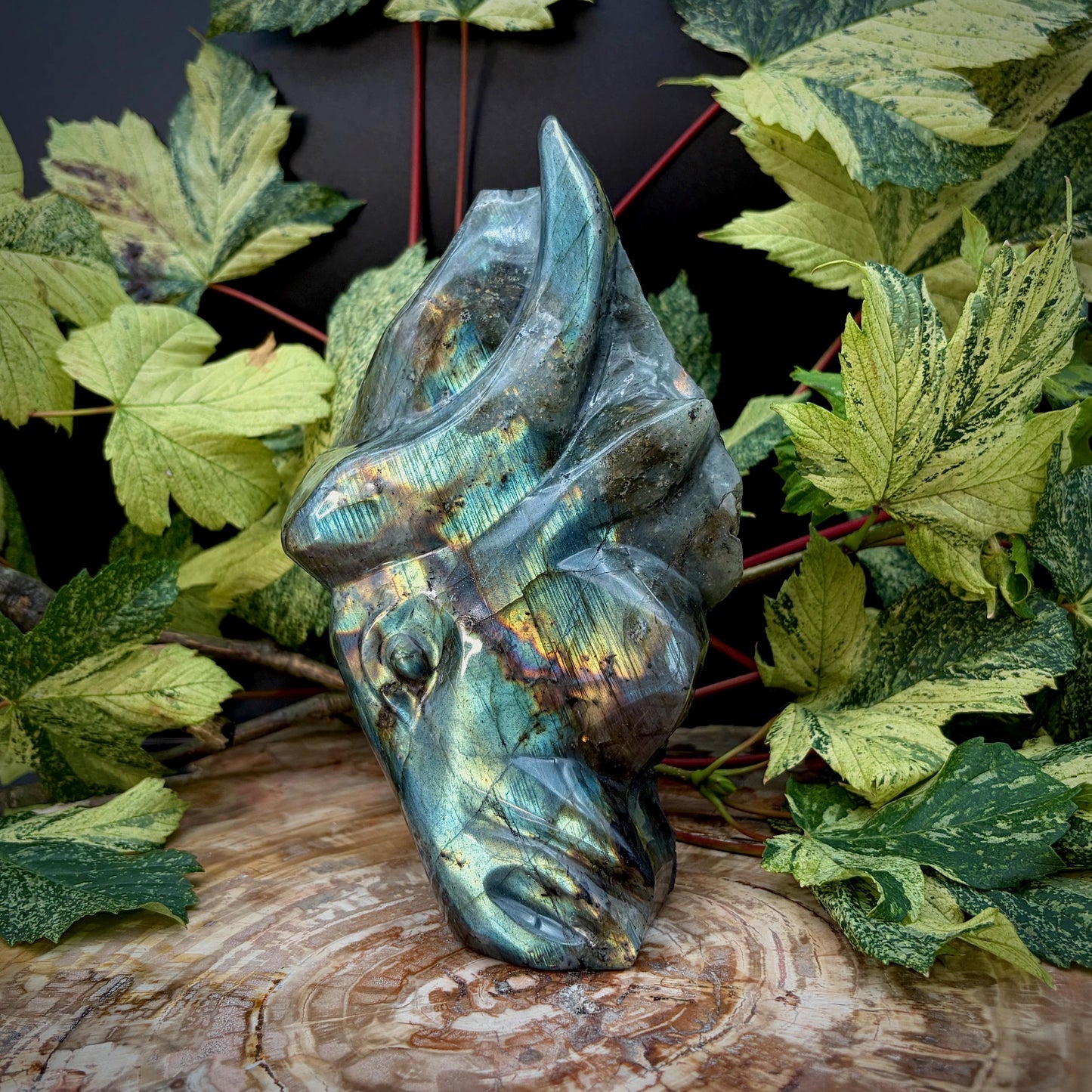 Hand carved Madagascan Labradorite bull
