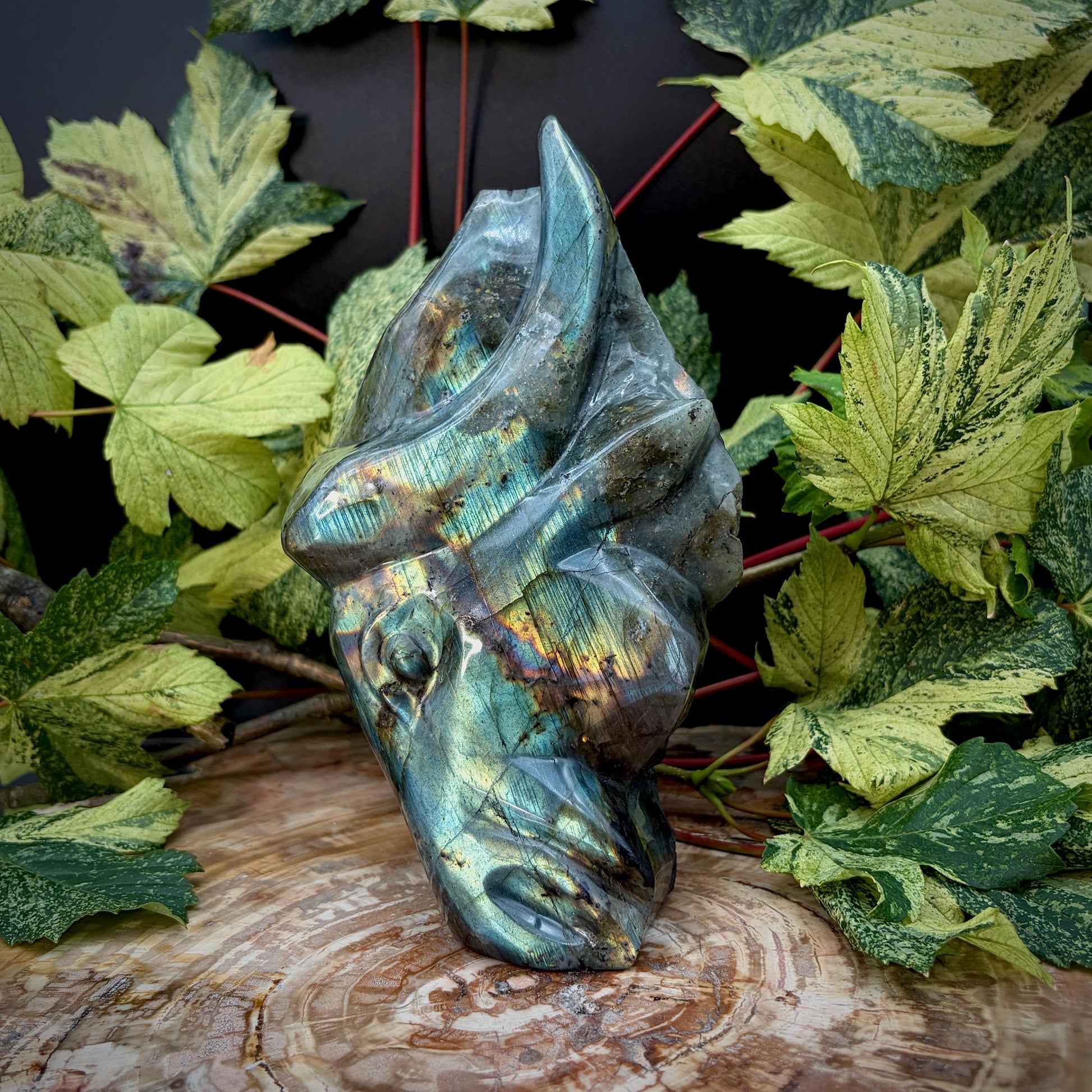Hand carved Madagascan Labradorite bull