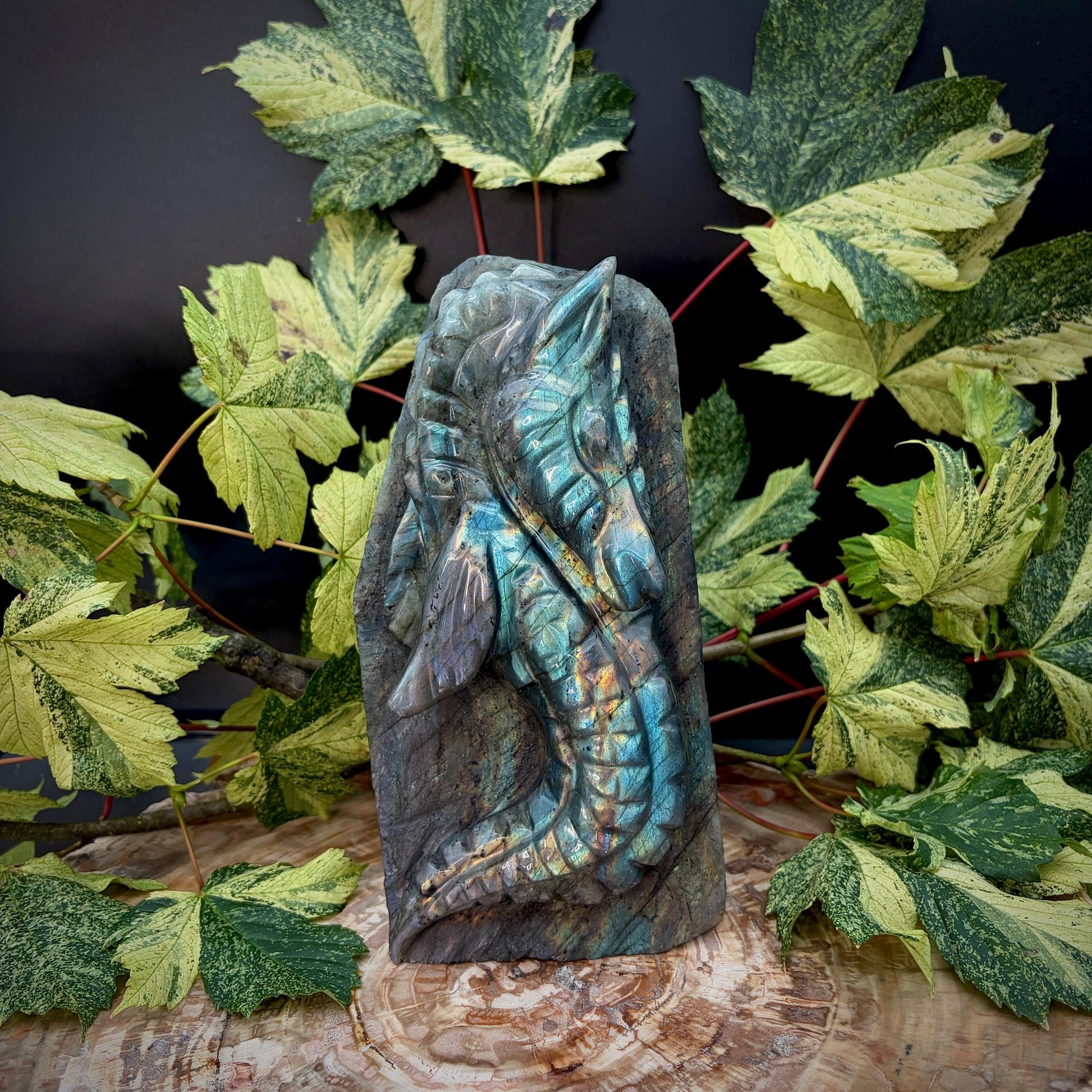 Hand carved Madagascan Labradorite seahorse