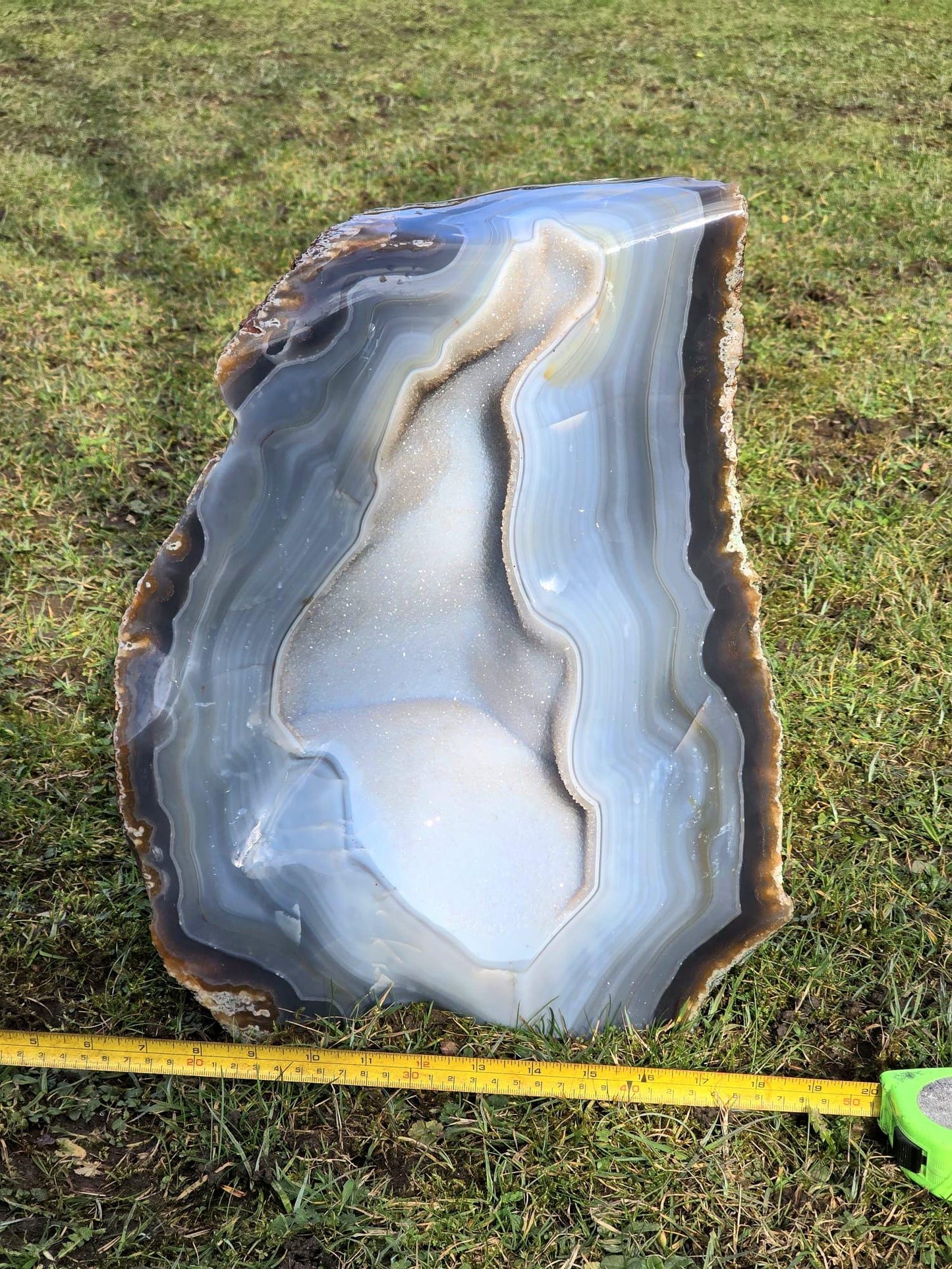 Natural Madagascar blue agate crystal geode large display piece