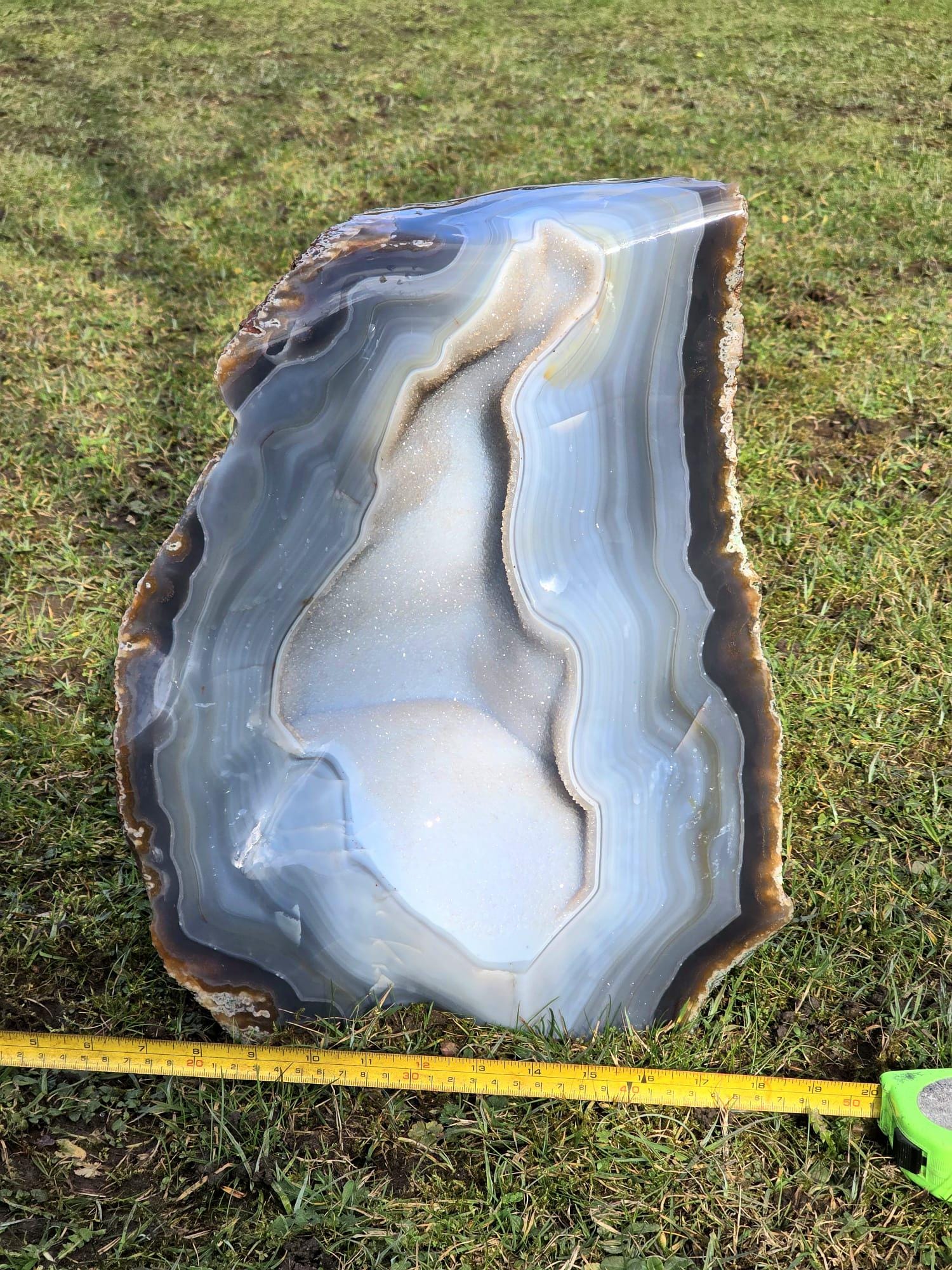 Natural Madagascar blue agate crystal geode large display piece