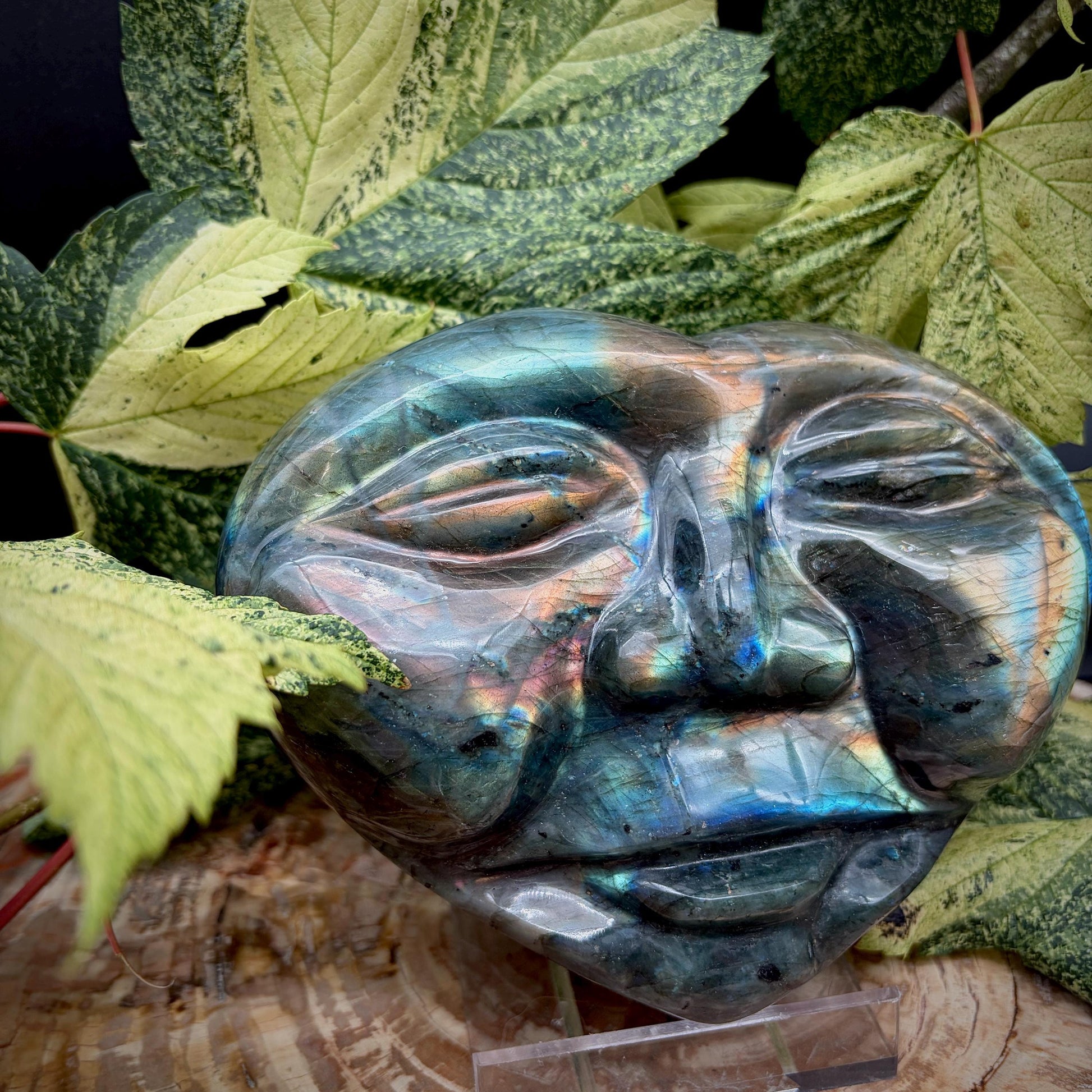 Madagascan Labradorite crystal heart with vivid natural flash