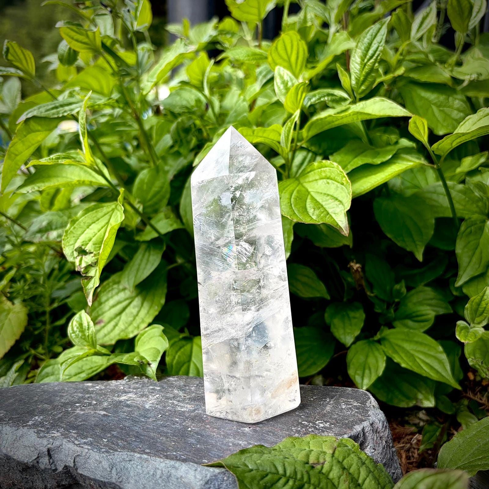 Madagascar polished quartz tower with tall prism shape and elegant decorative presence.