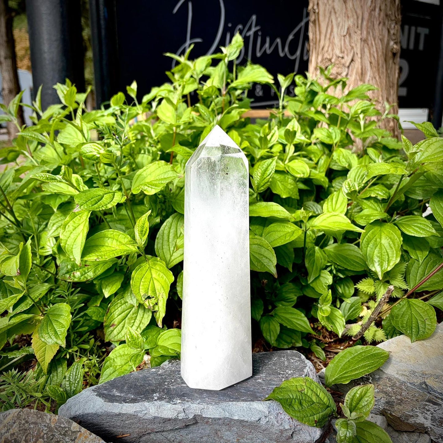 Madagascar quartz crystal tower with polished finish, ideal for shelf styling, sideboards and interior displays.
