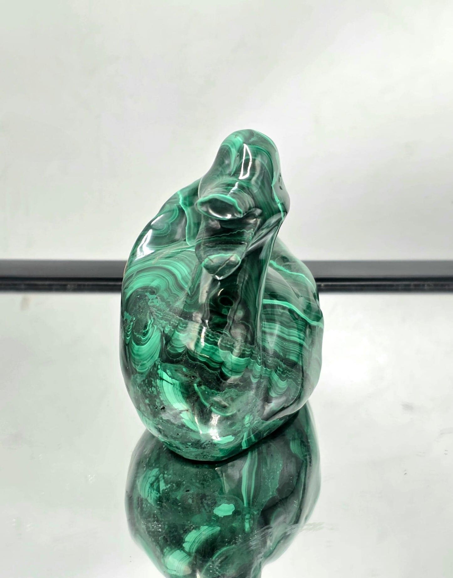 Malachite duck crystal figurine with natural patterns